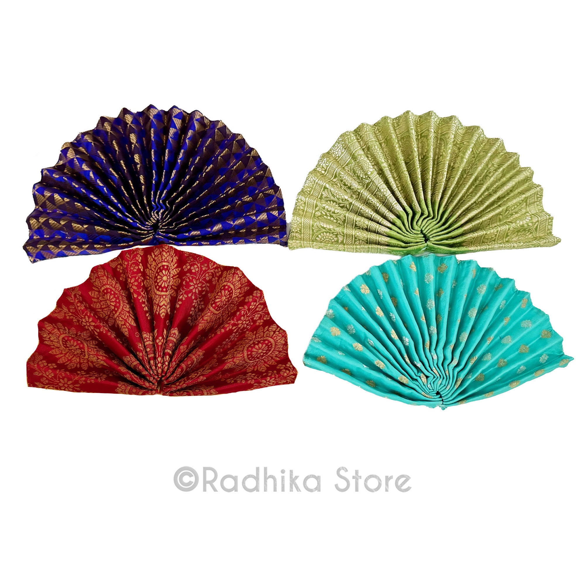 Turban Fans -Jacquard Front Silk Back-  4 1/4 Inch - Set of 2