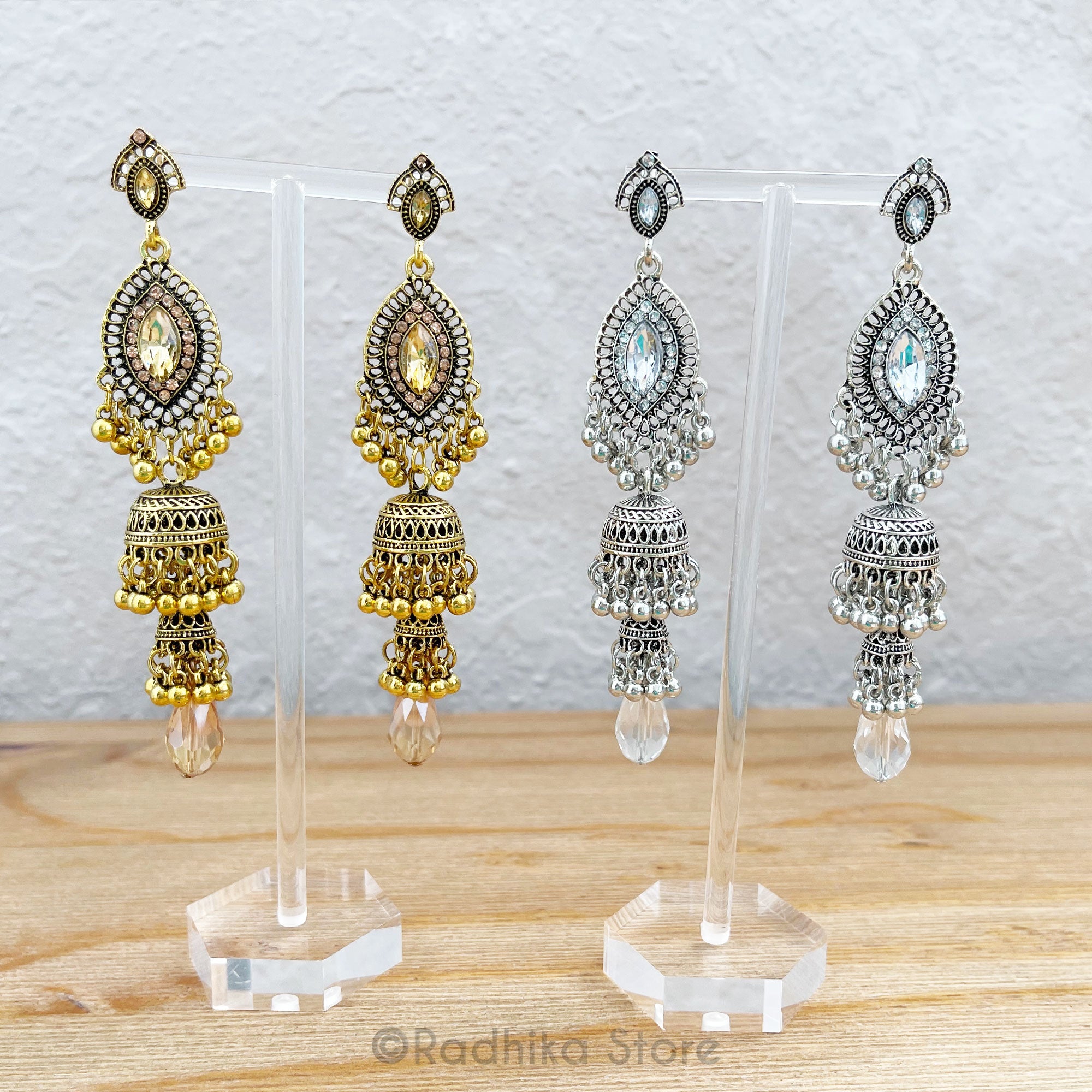 Diamond Crystal Long Bell Jhumka - Earrings