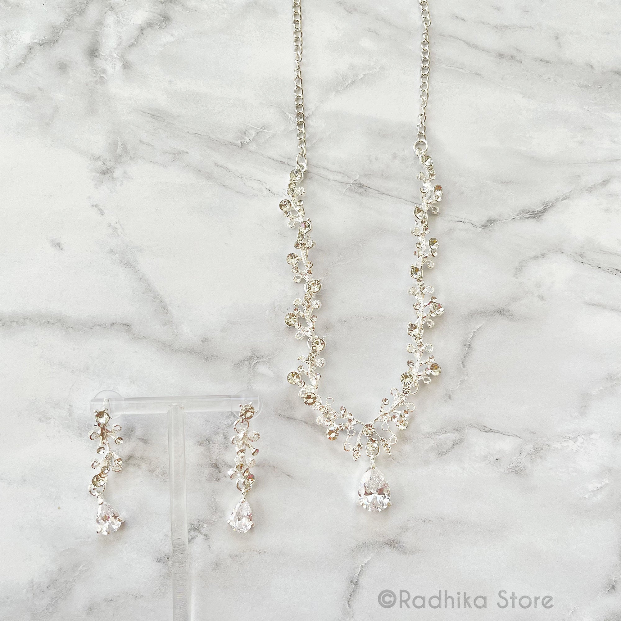 Diamond Vrindavan Dew Drops-Rhinestone Deity Necklace And Earring Set