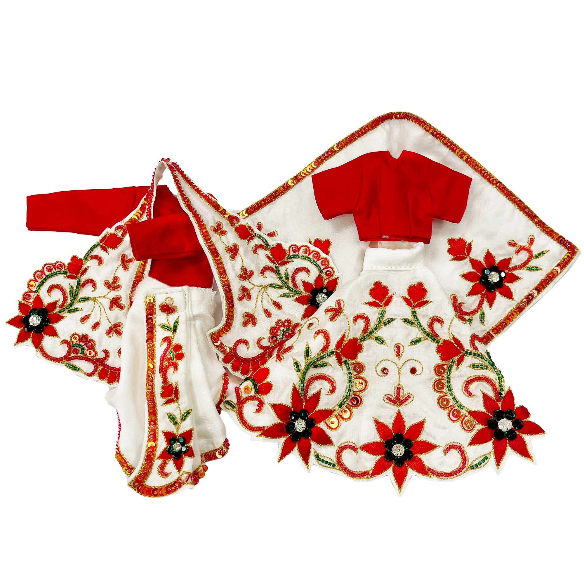 Festival Flowers - White with Red - Silk - Radha Krishna Deity Outfit
