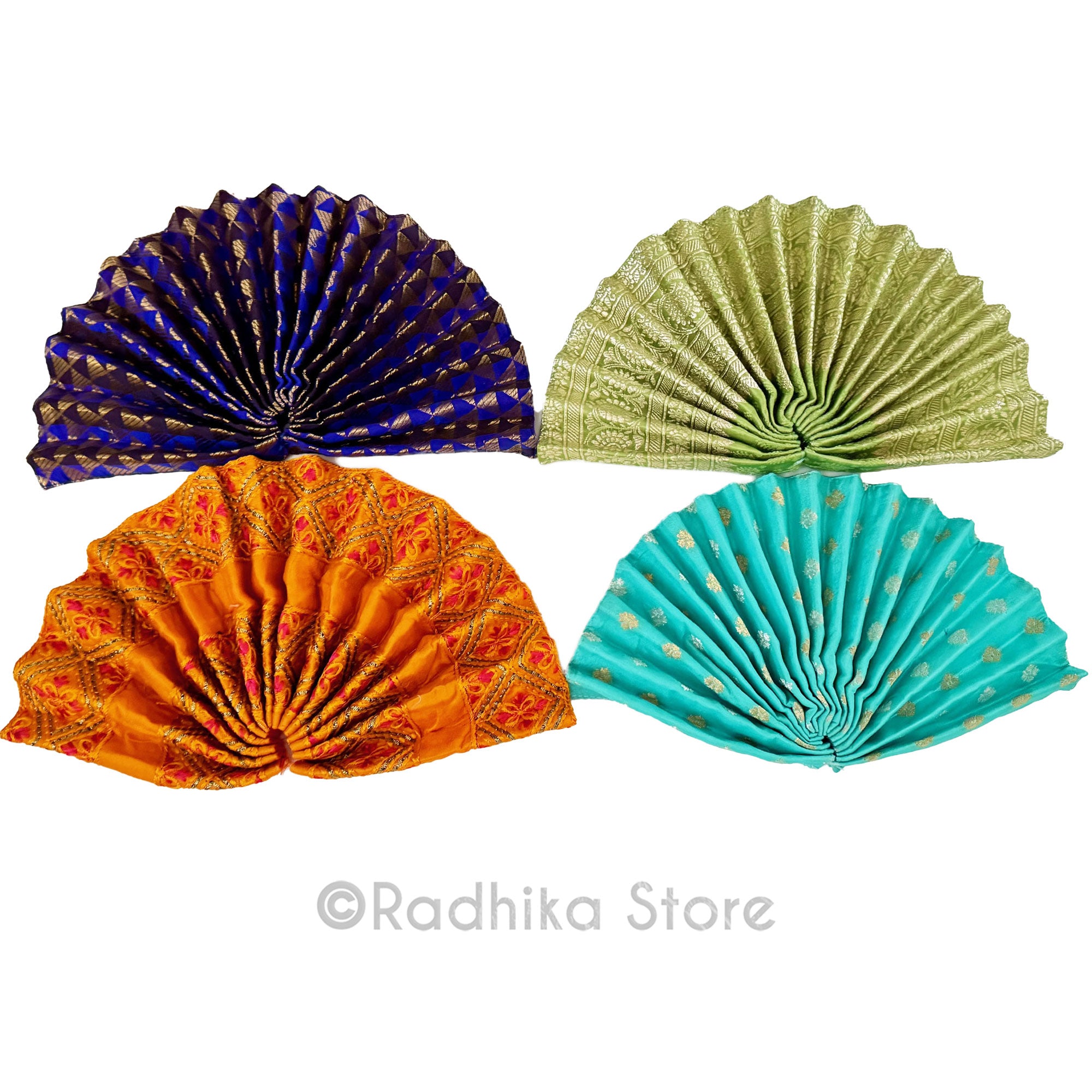 Turban Fans -Jacquard Front Silk Back-  5 1/4 Inch - Set of 2
