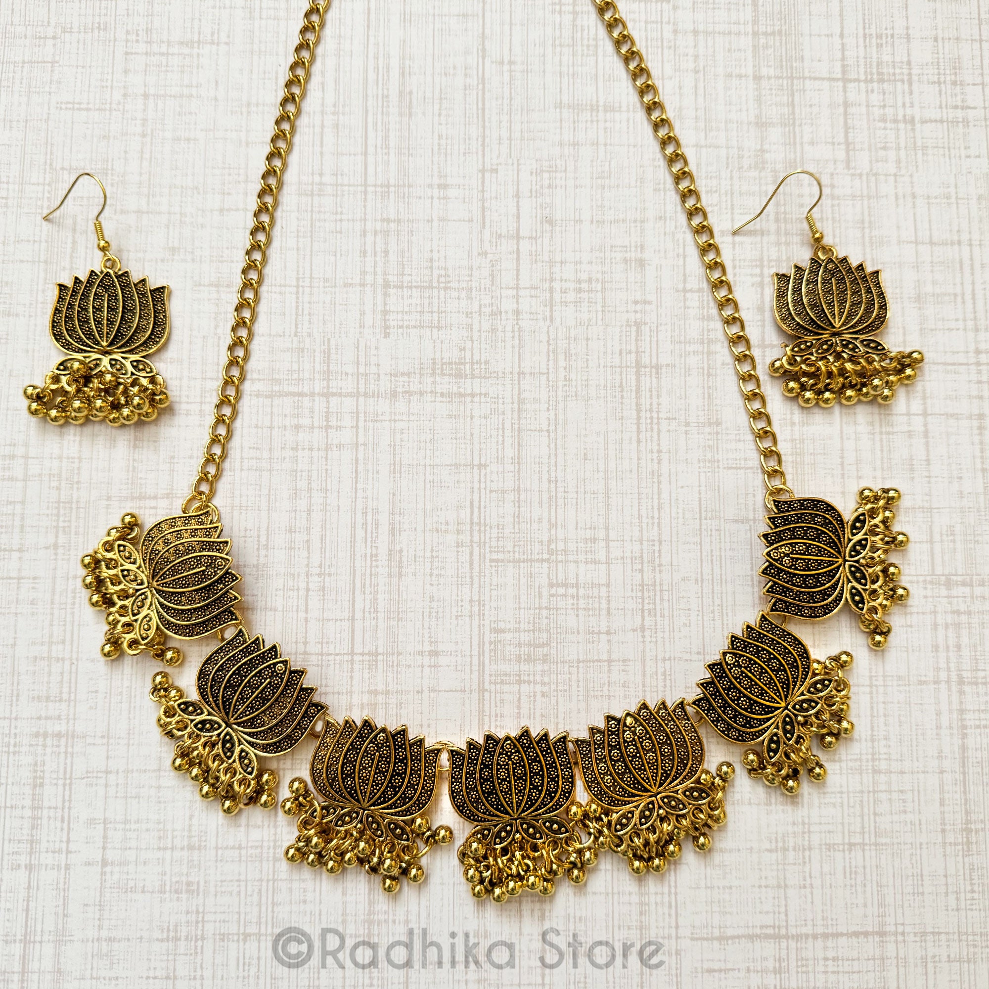 Lotus Jhumka- Deity Necklace And Earring Set