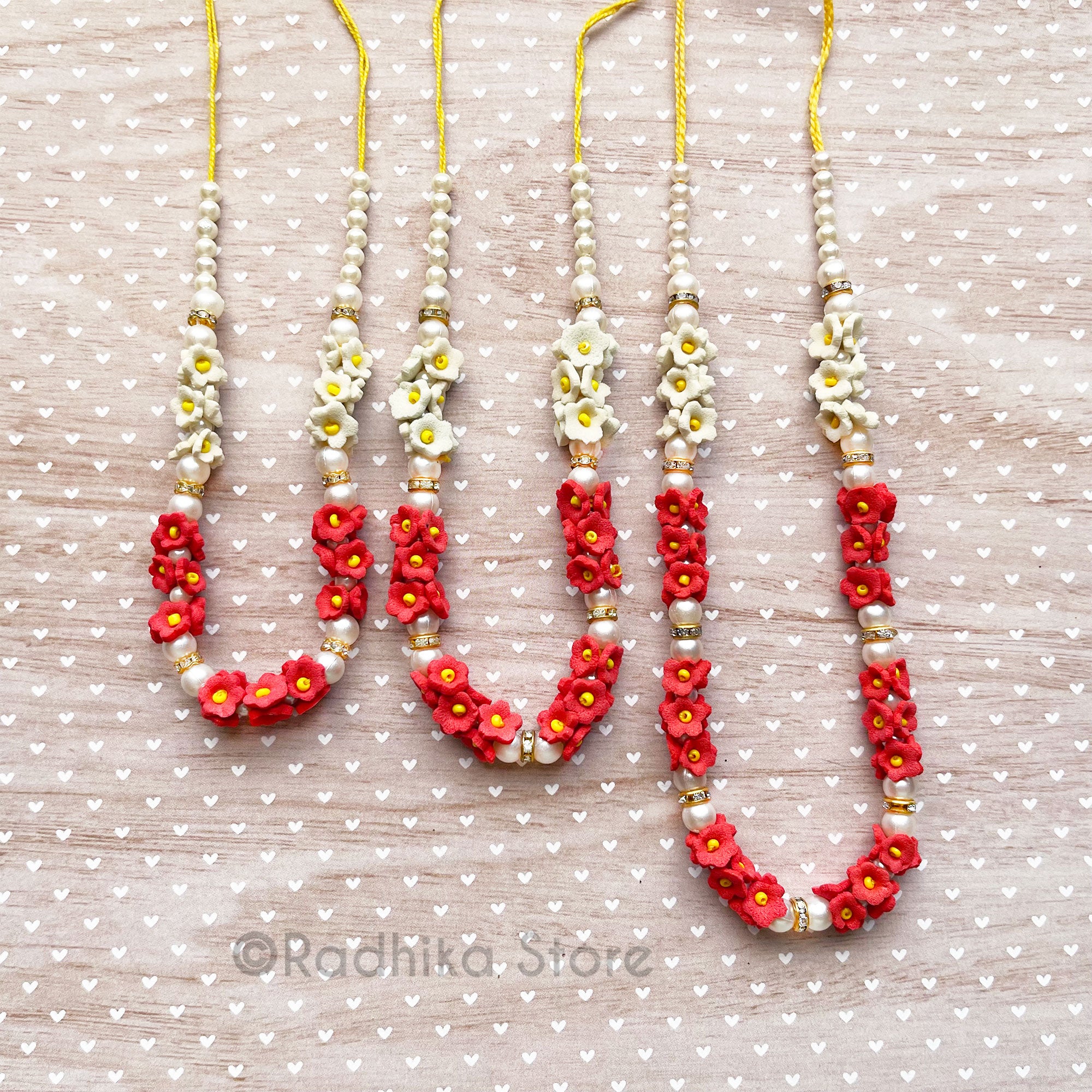 Red and White Vrindavan Flower Necklace