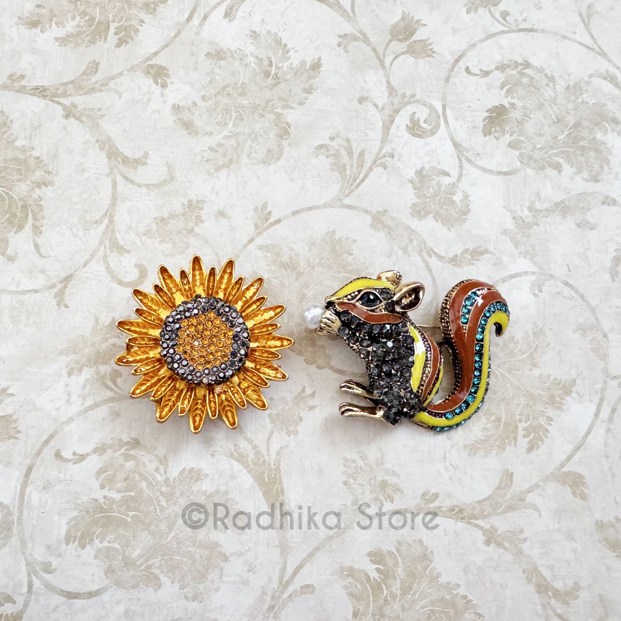 Crystal Sunflower or Lord Ramas Squirrel -  Pendants-(Pins)
