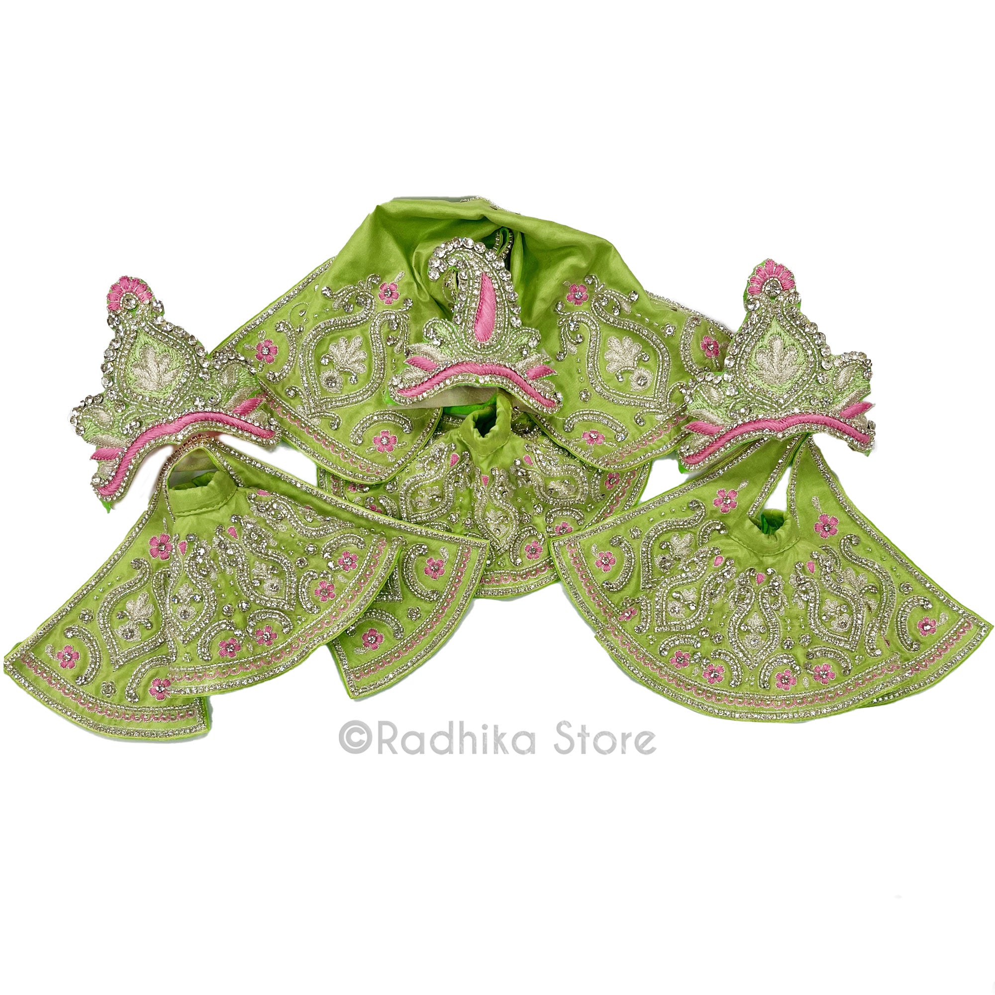 Glistening Vrinda Kund - Green - Silk - Jagannath Baladeva Subhadra Deity Outfit