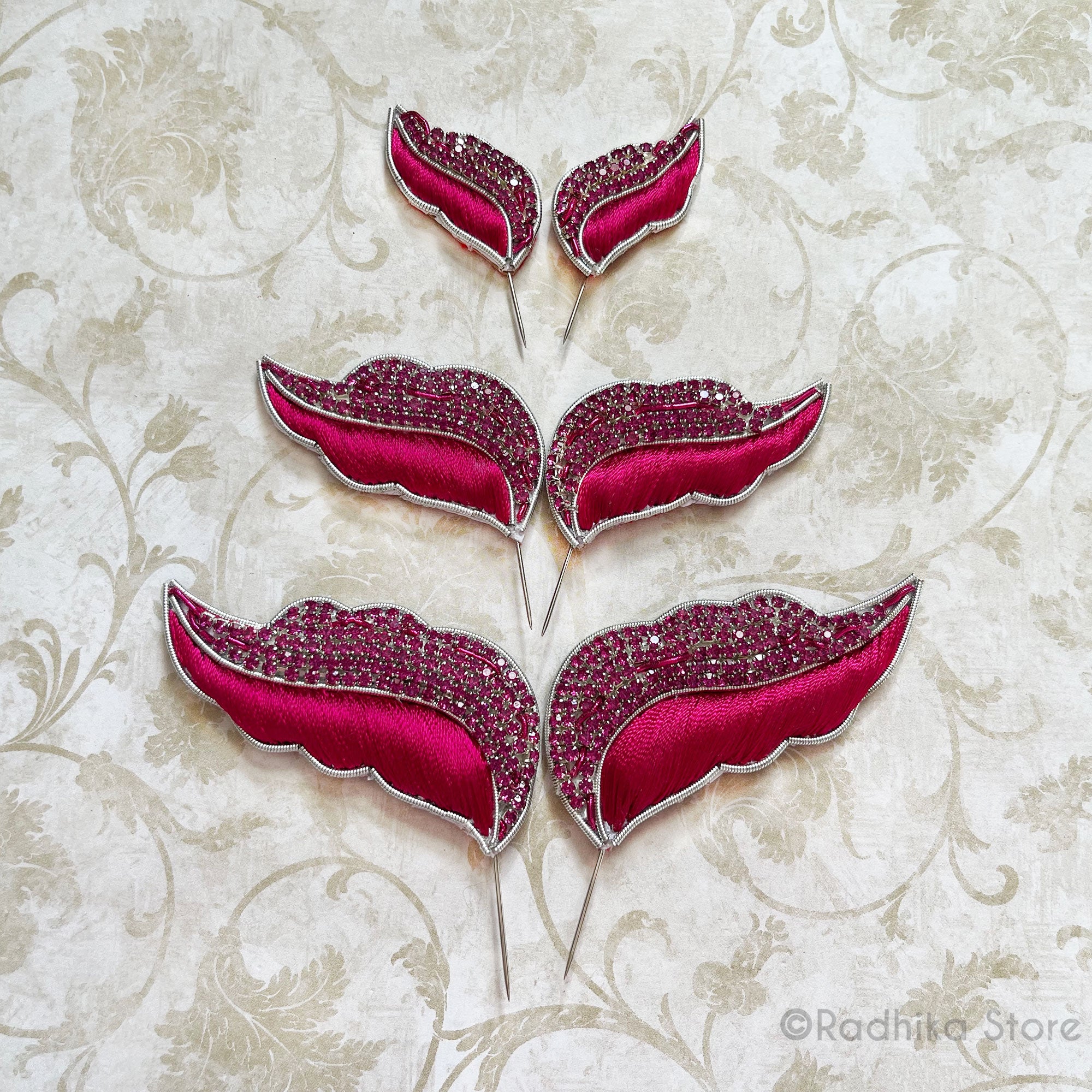 Vrinda Van Leaf - Burgundy - Embroidery Turban Pins - Set of 2