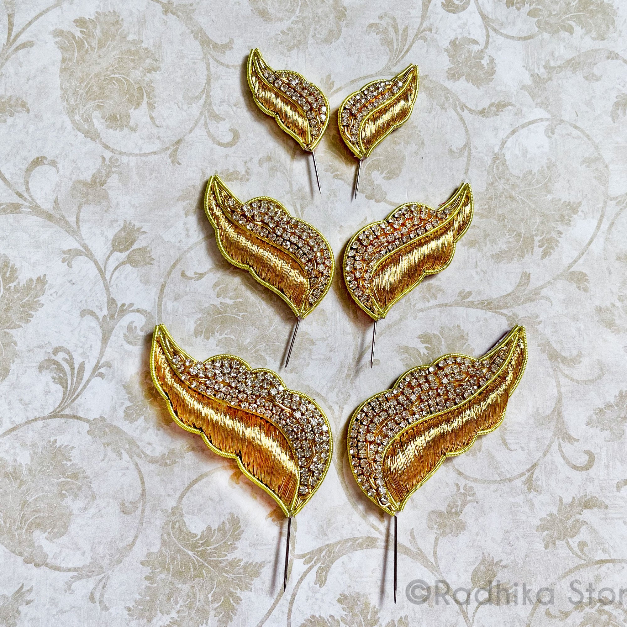 Vrinda Van Leaf - Gold - Embroidery Turban Pins - Set of 2