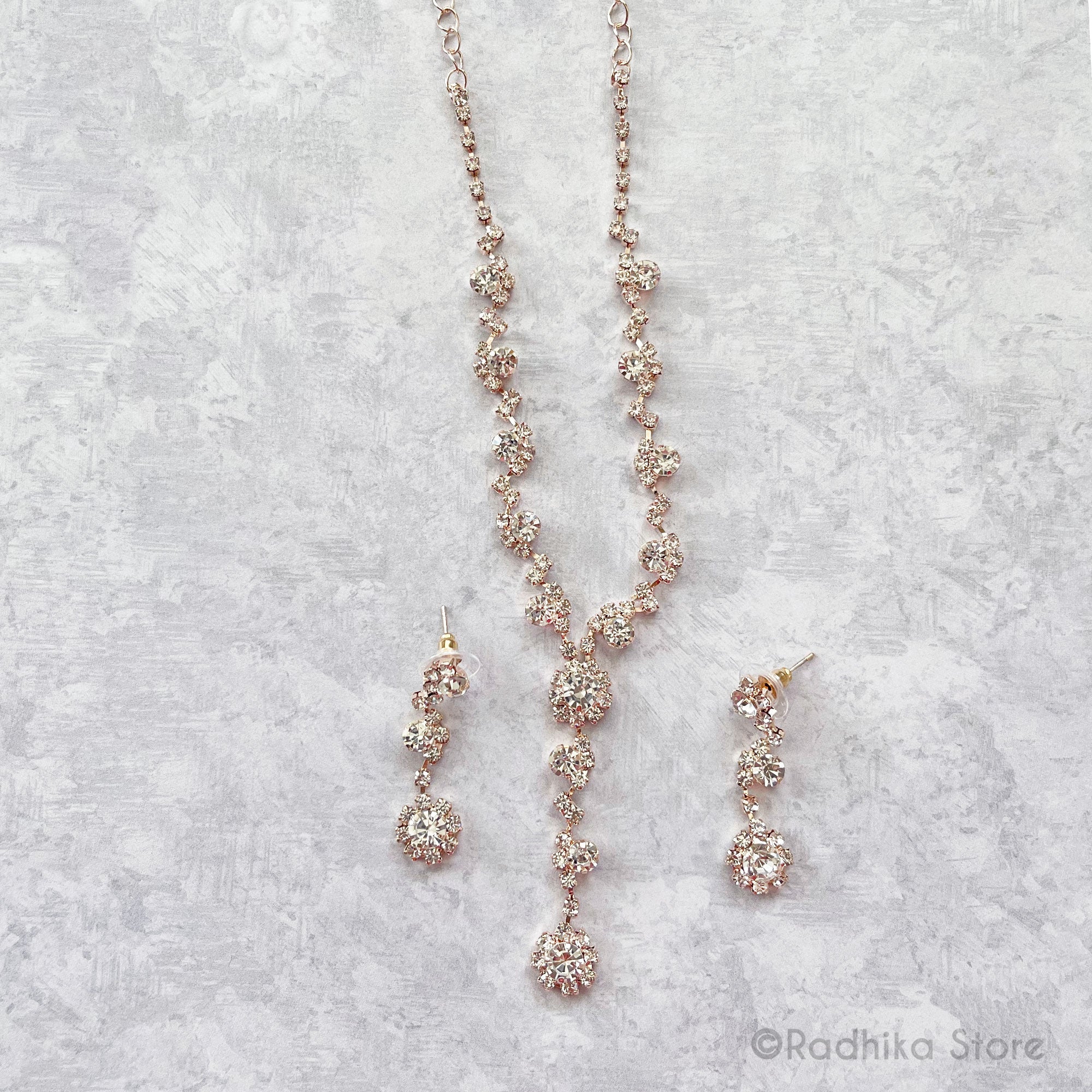 Vrindavan Flower Drops - Rhinestone Deity Necklace And Earring Set