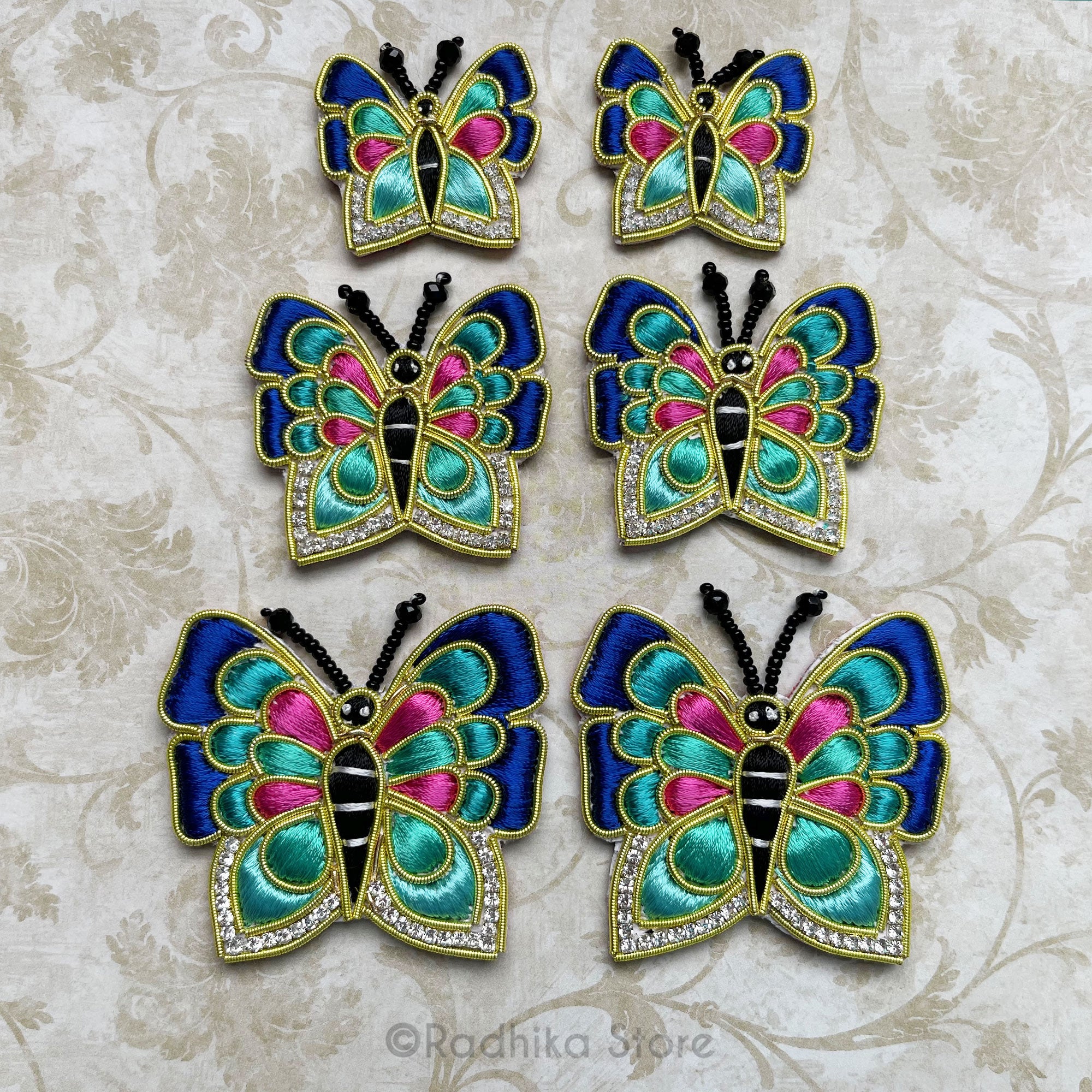 Vrindavan Butterflies - Blue Teal - Embroidery Turban Pins Set of 2