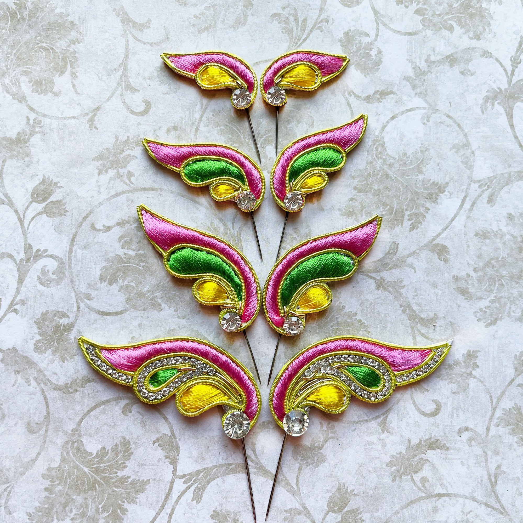 Butterfly - Pink and Yellow - Embroidery Turban Pins Set of 2