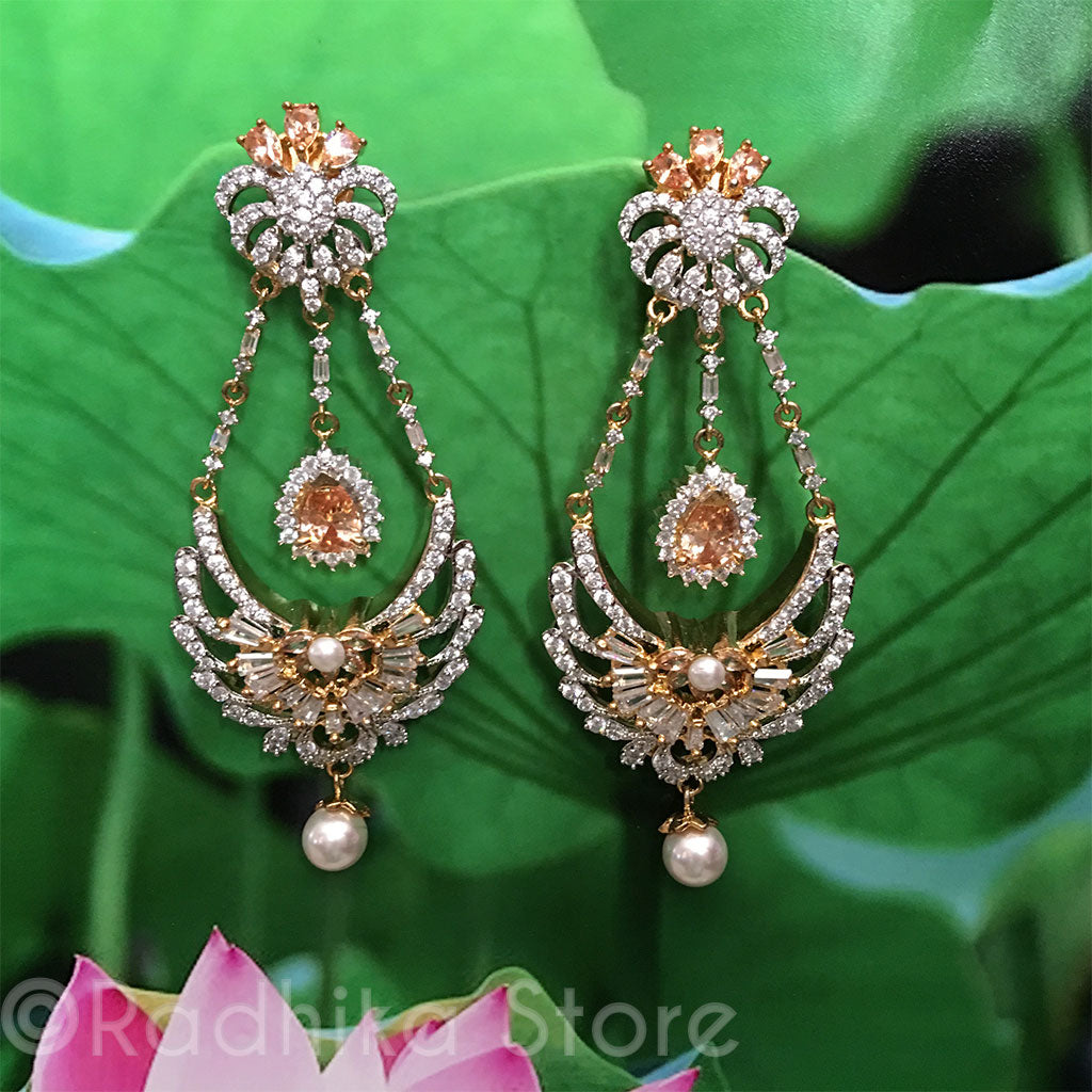 Yellow Sapphire Teardrop Pearl Drop  Earrings - Bollywood Collection