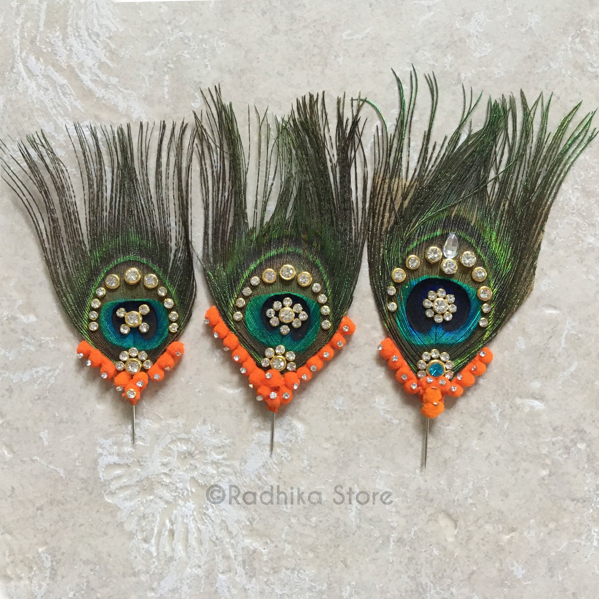 Extra Large Crystal Peacock Feathers -Orange Color