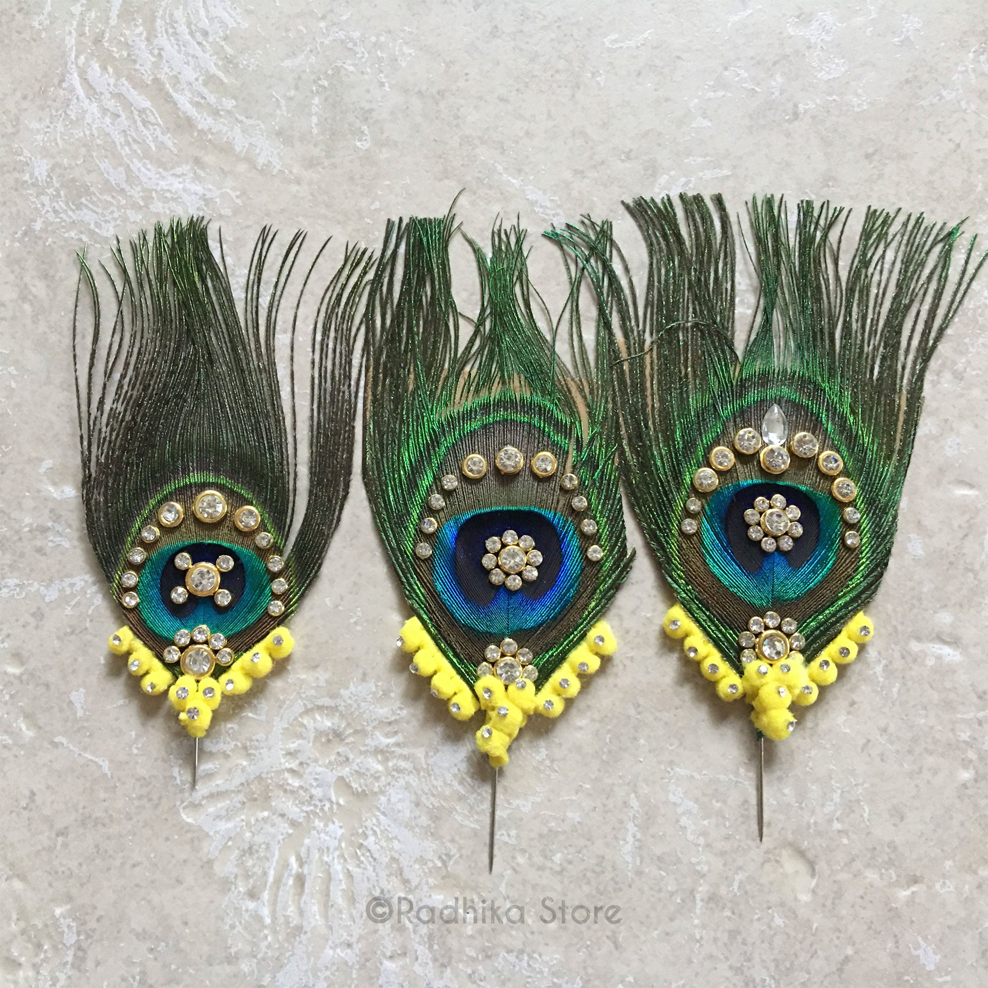 Extra Large Crystal Peacock Feathers - Yellow Color