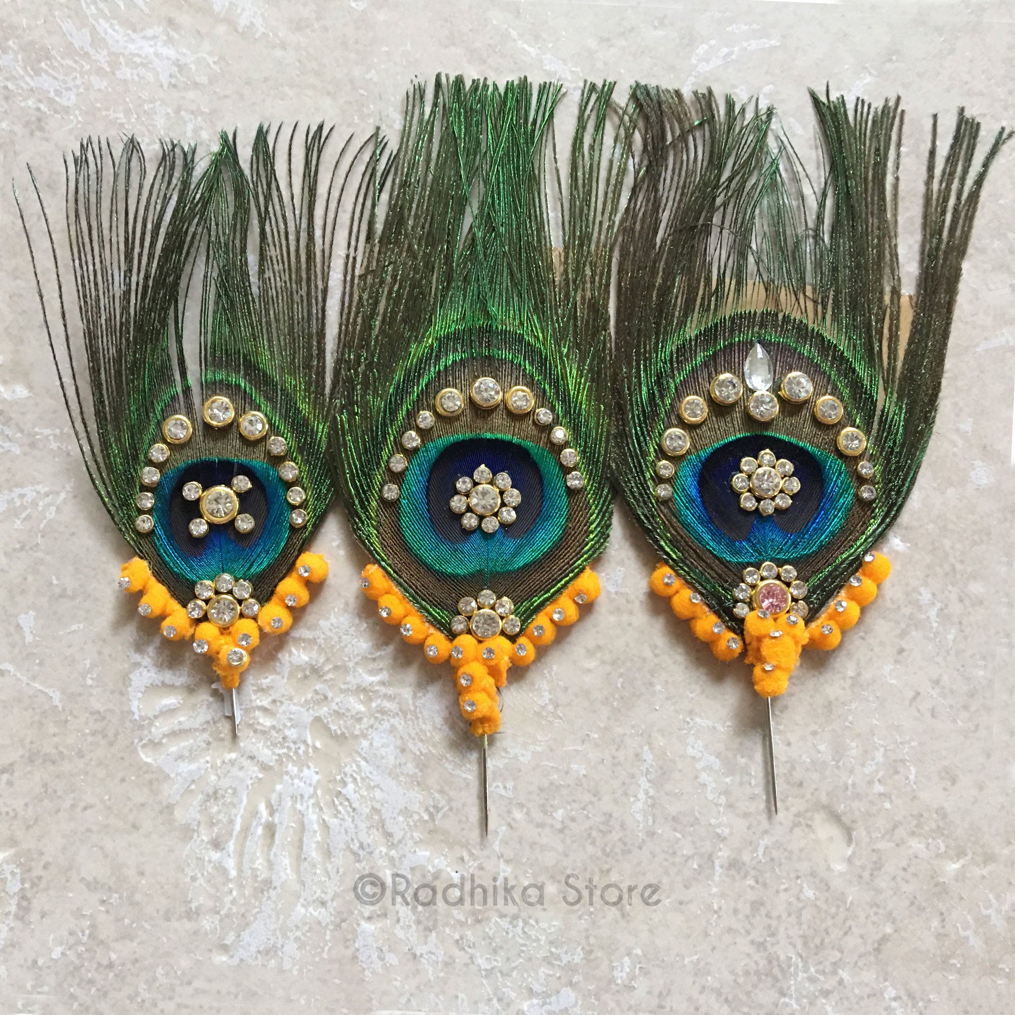 Extra Large Crystal Peacock Feathers -Marigold Color