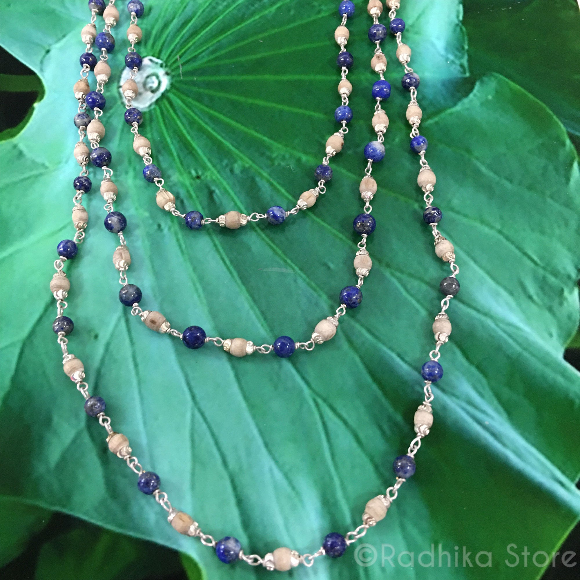 Tulsi- Blue Lapis - Silver Chain Necklace  - 18" or 24" Inches With Clasp - Small