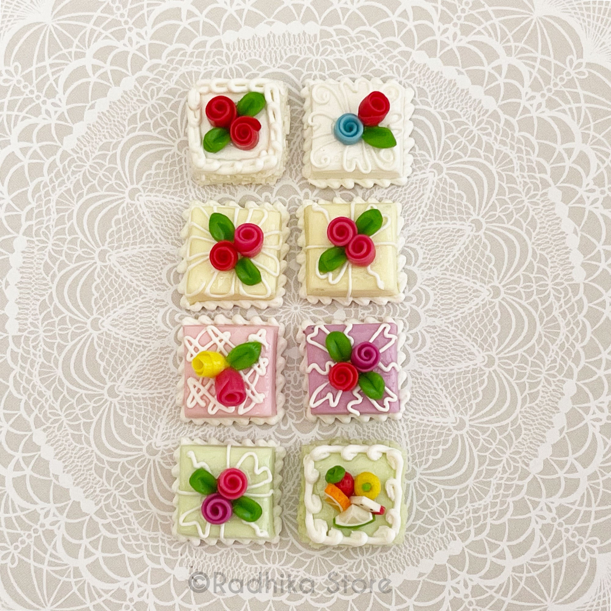 Tiny Sweet Square Cakes - Frosty Swirl - Choose- Set of 2
