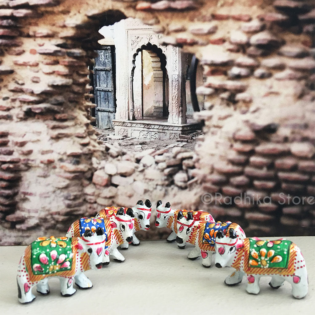 Tiny Ceramic Surabhi Altar Cows Set 1 1/4" Inch- Choose Color