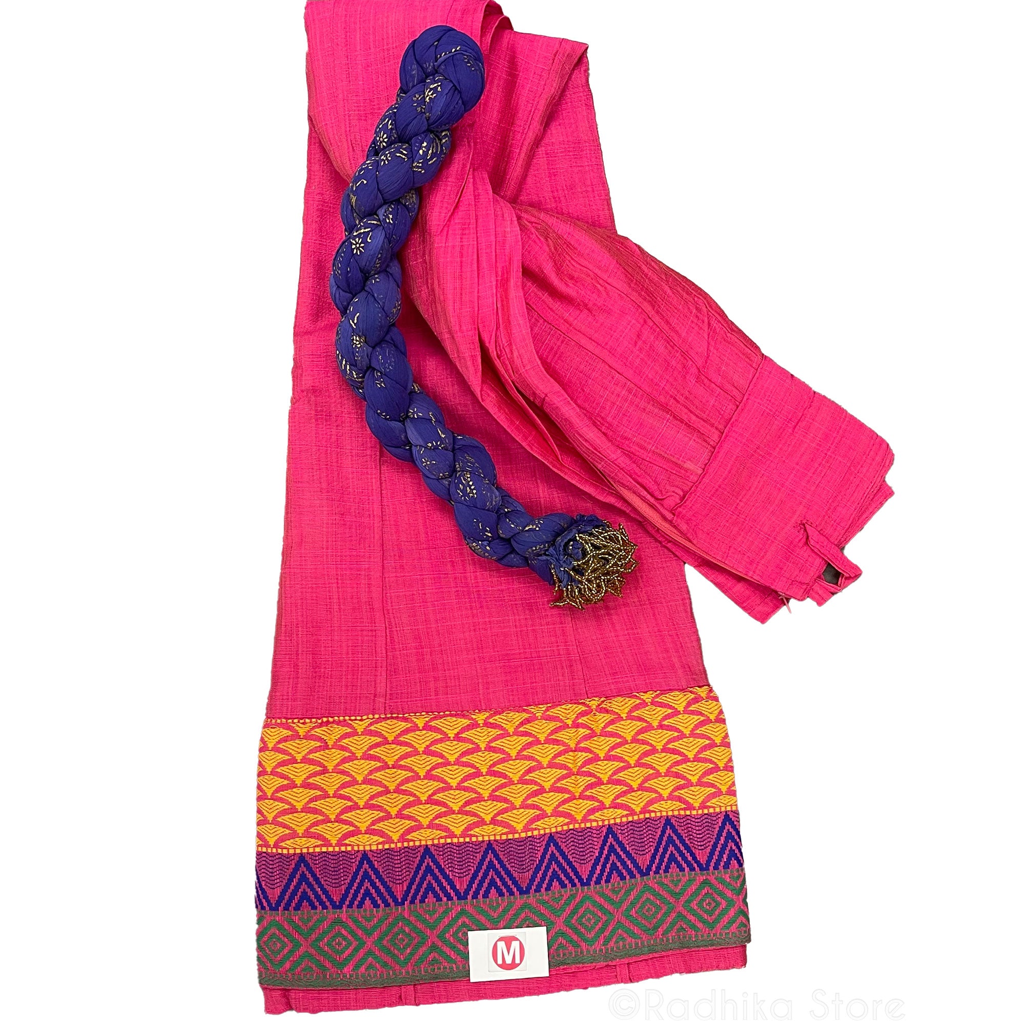 BrightPink- Gopi Skirt-Jute-Cotton-Gopi Skirt- With Purple Chadar - Medium