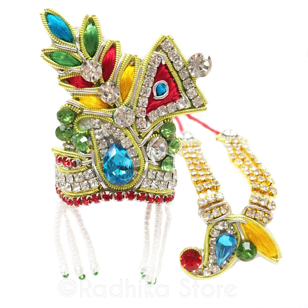 Festival Bhakti Leaf- Multi Color - Deity Crown Necklace Set