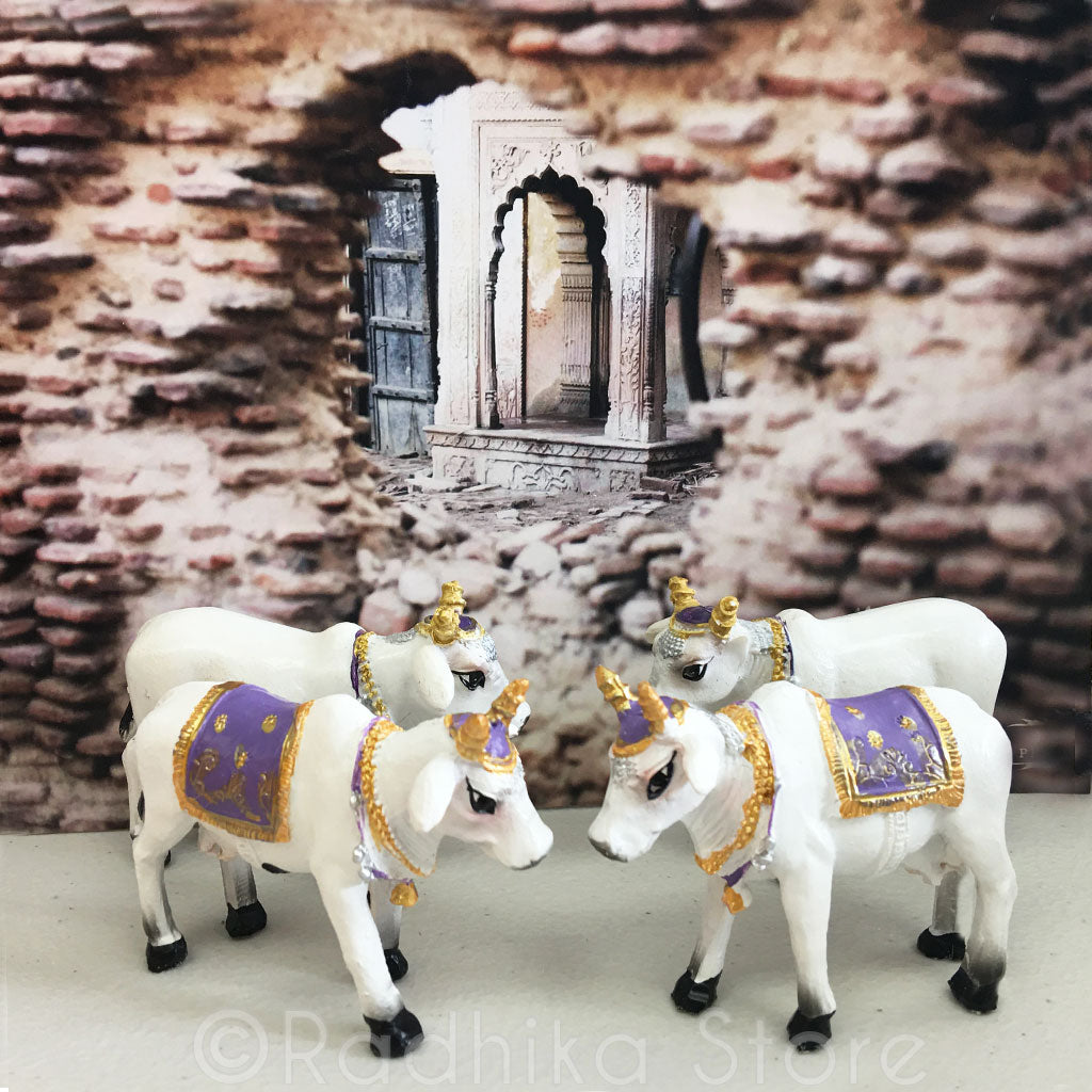 Small Surabhi Altar Cows Purple Set  Standing 2 3/4" Inches