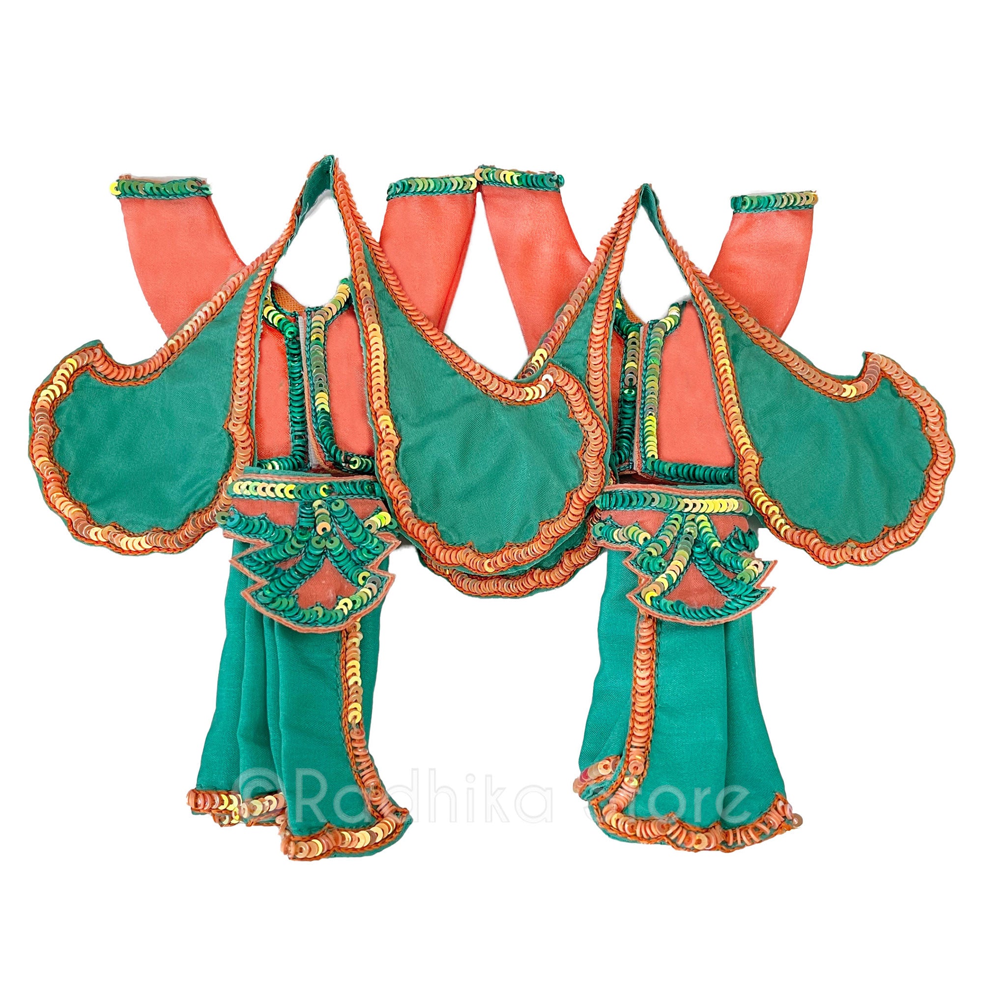Kusam Sarovara - Peach and Teal Green - Gaura Nitai Deity Outfit- With Belt