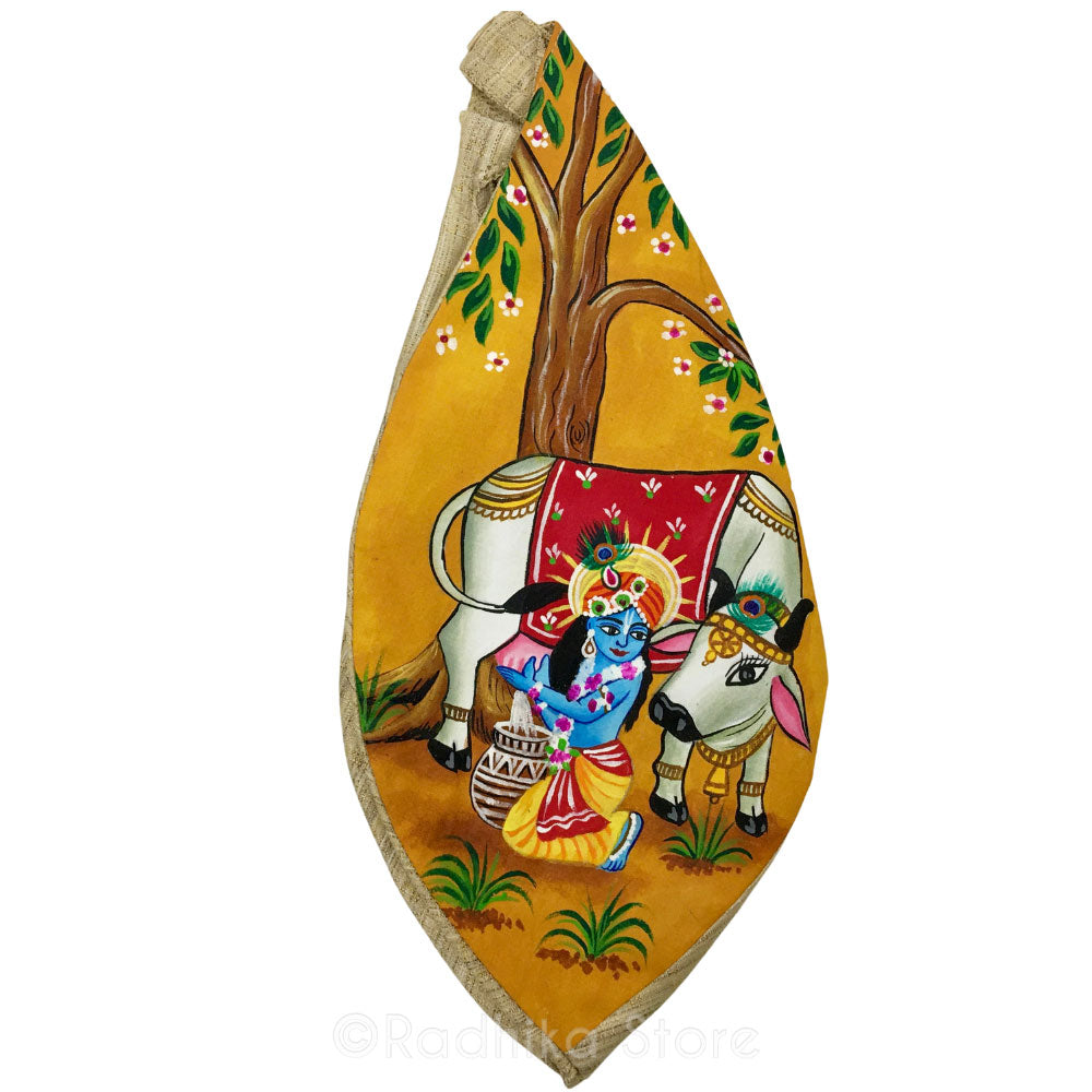 Gopal Krishna Milking Surabhi - Hand Painted - Bead Bag