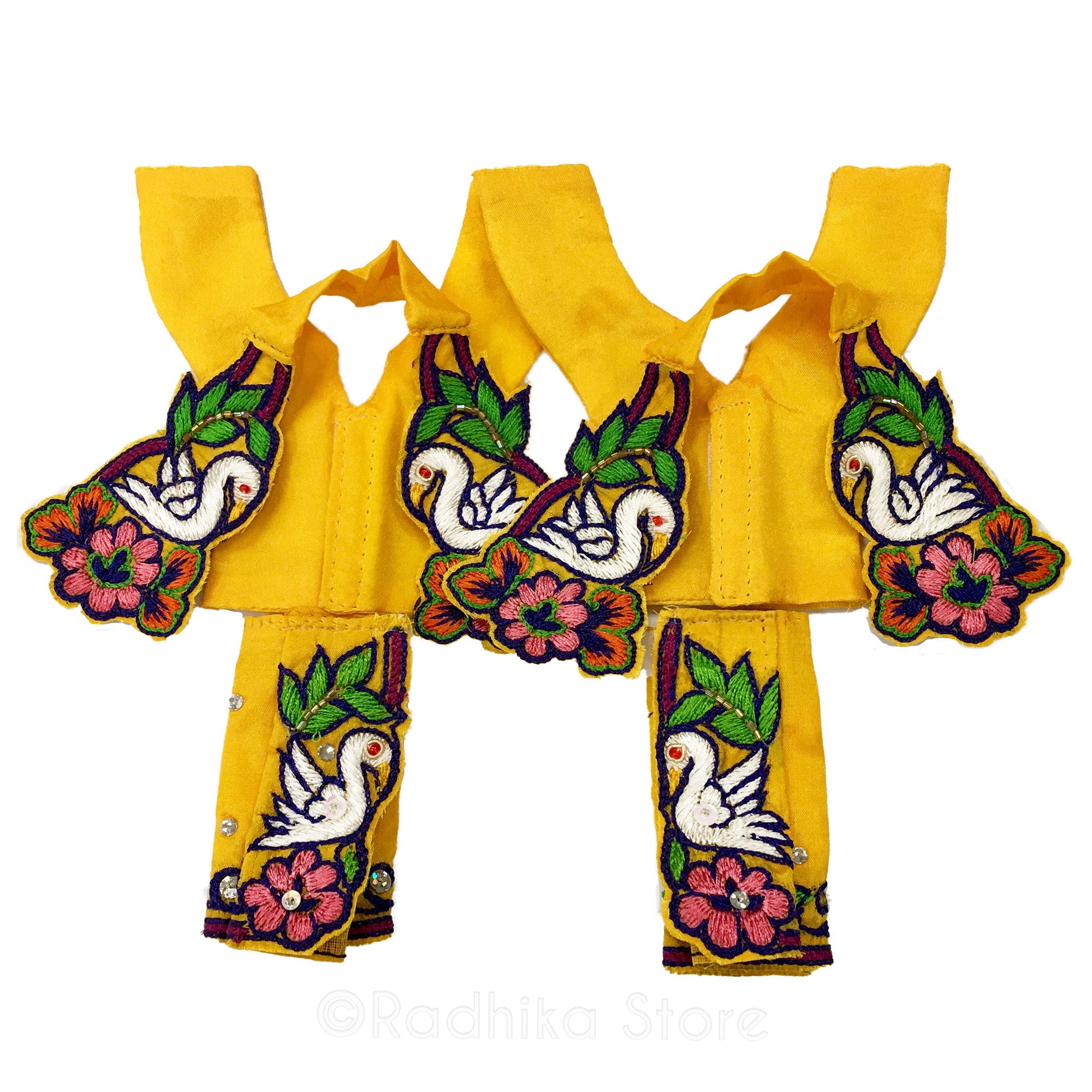 Hamsa Avatar With Coral Flower - Marigold Color Silk Satin - Gaura Nitai Deity Outfit
