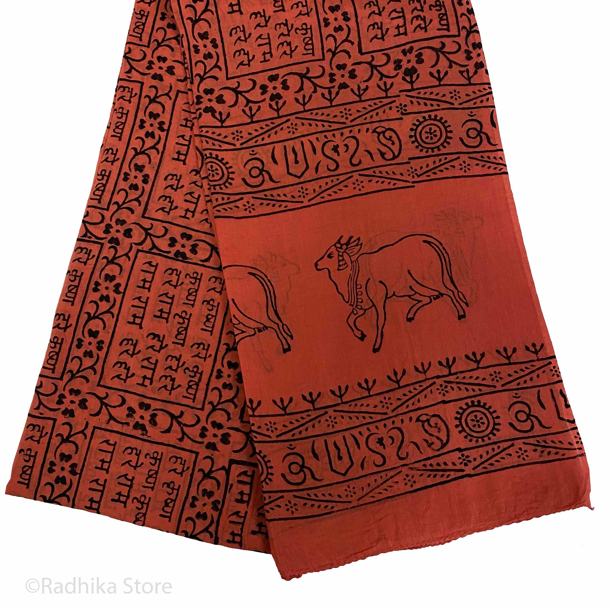 Coral (Orange Red) -  Maha Mantra Chadar - With Vrindavan Cows