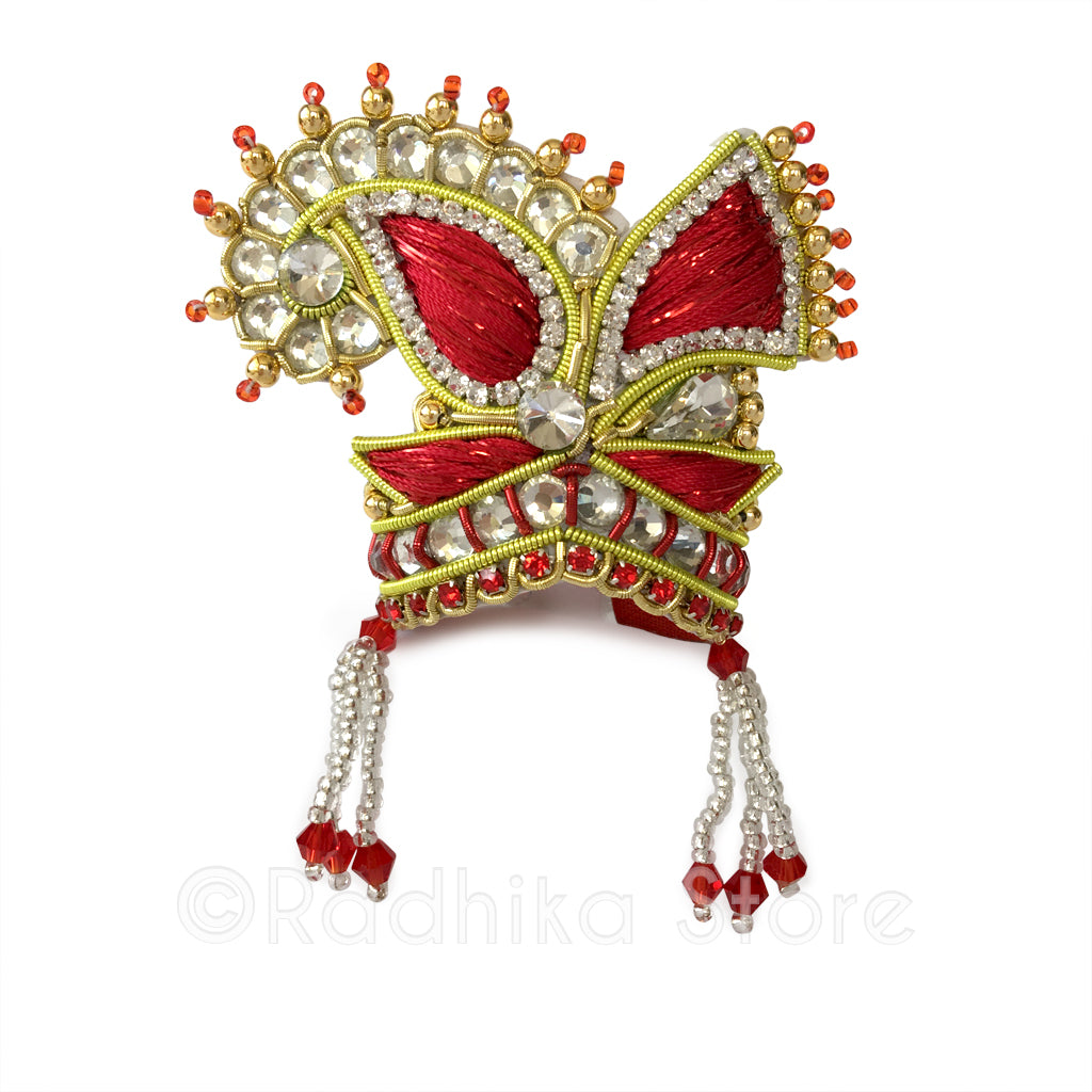 Red Embroidery Crystal -  Chandrika Fan Crown