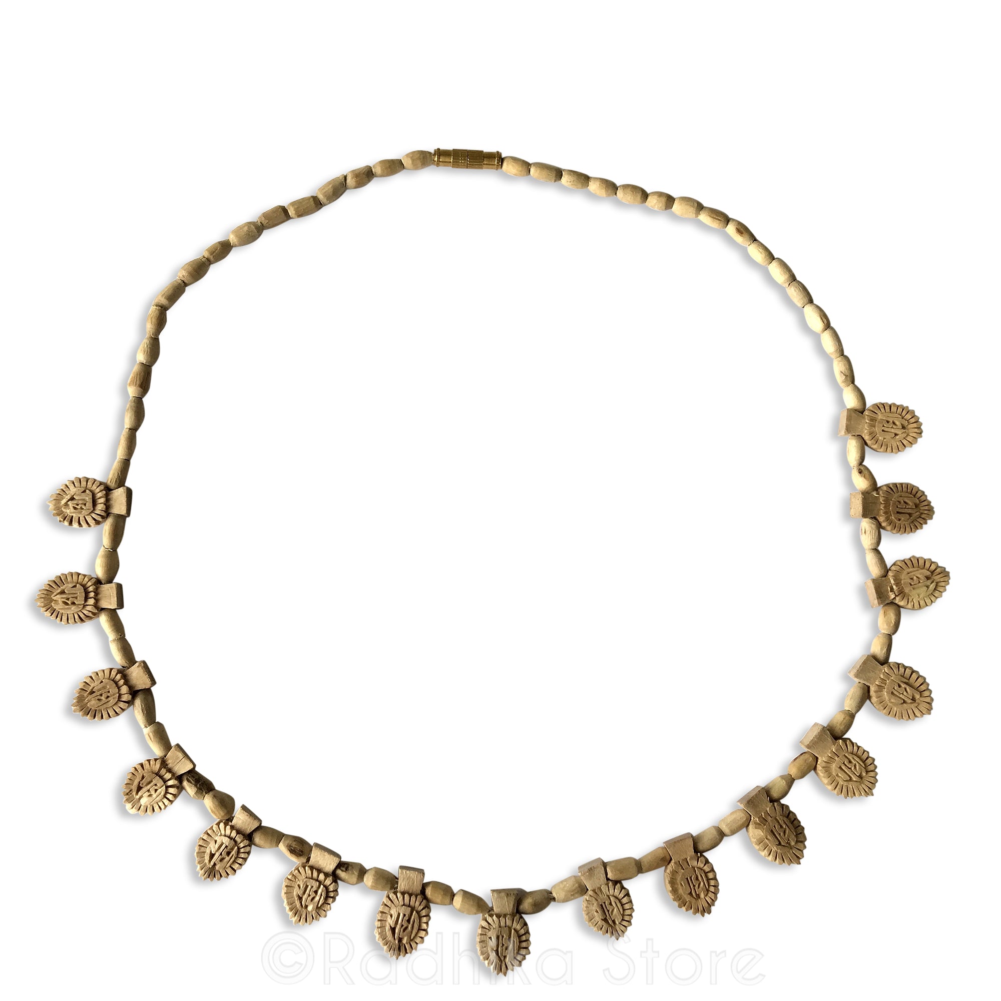 16 Radha Lotus Sanskrit Pendants With Barrel Beads - Tulsi Necklace- 3 Sizes