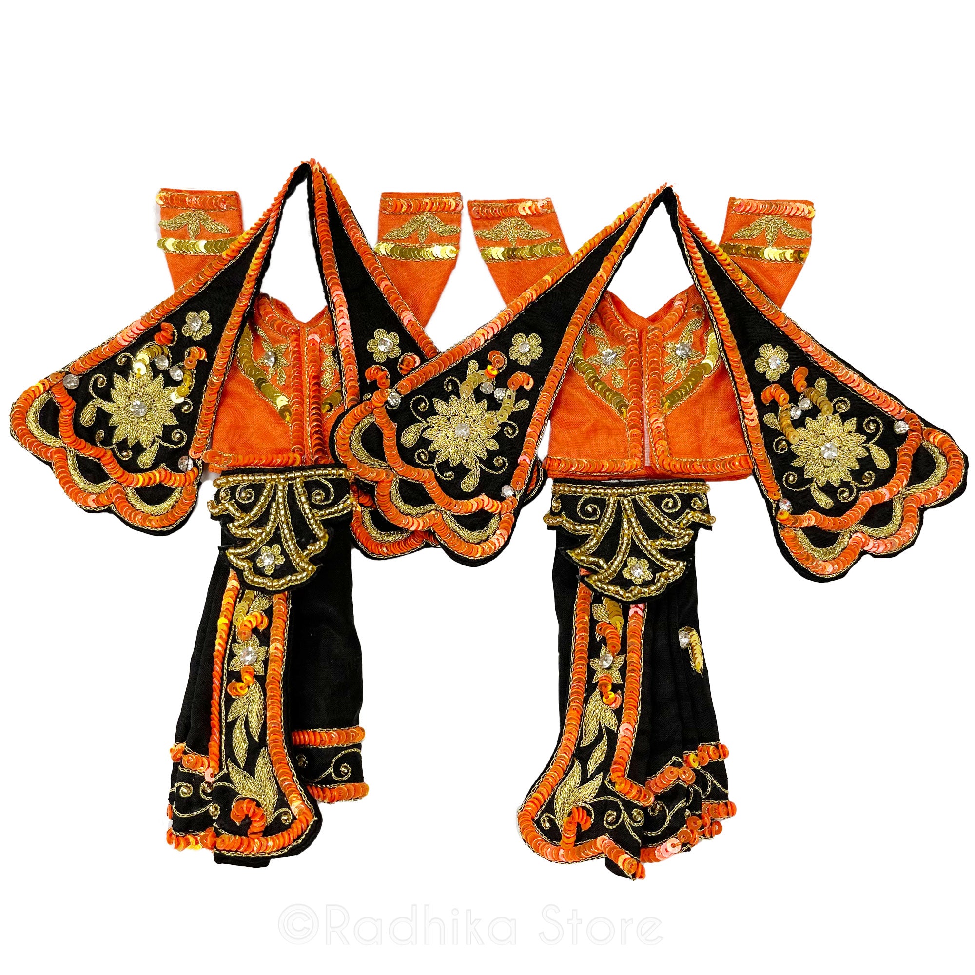 Aratik Dancing Candles - All Silk - Black-Orange-Gold - Gaura Nitai Deity Outfit
