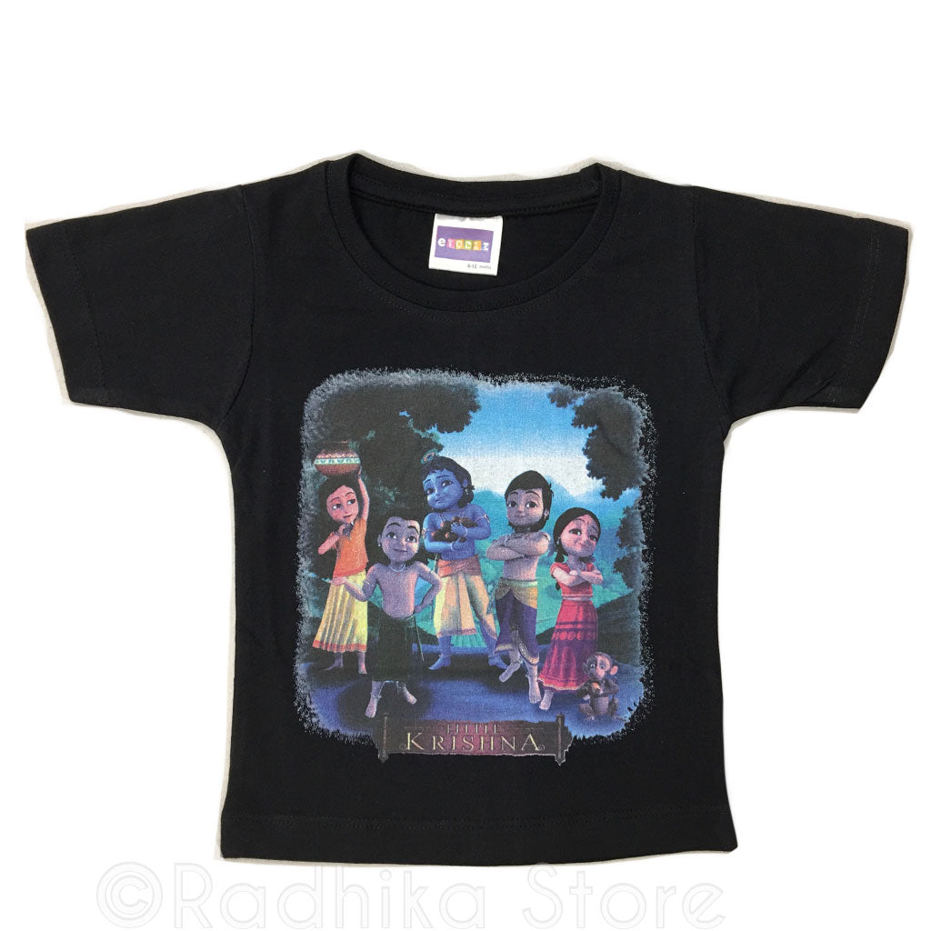Krishna and Friends - Black- Short Sleeve- Sizes 6 to 12 Months