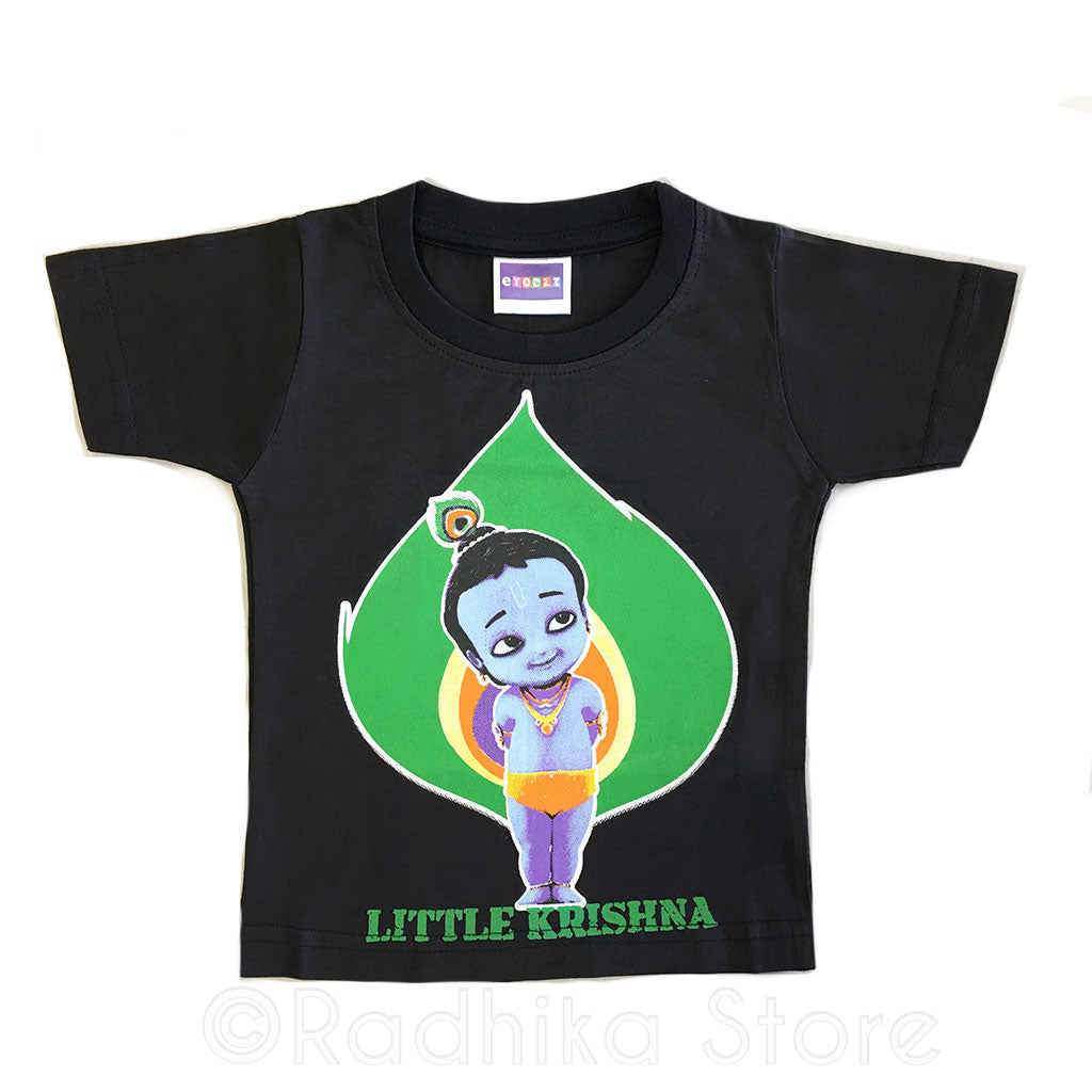 Little Krishna on Peacock Feather Colbolt - Black-Short Sleeve- Size 6 to 12 Months