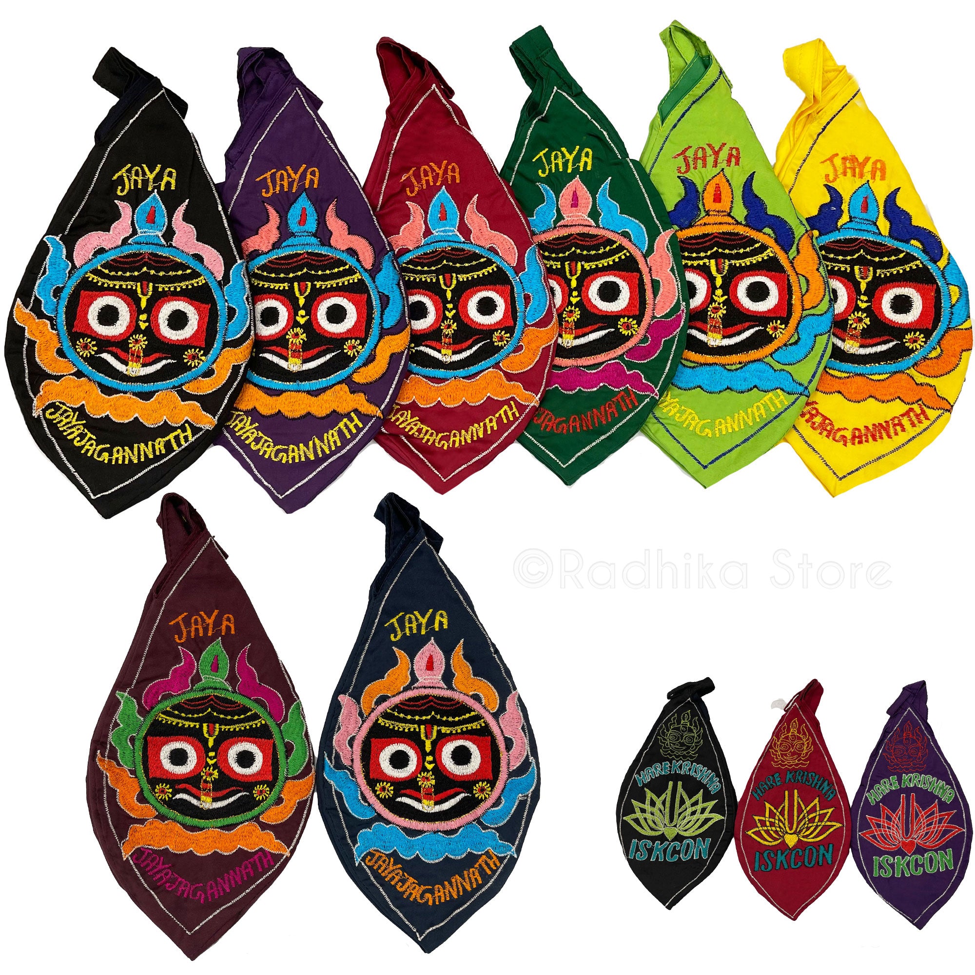 Lord Jagannath Chakra-ISKCON Logo On Reverse Side- Cotton Embroidery- Bead Bags- Choose Color
