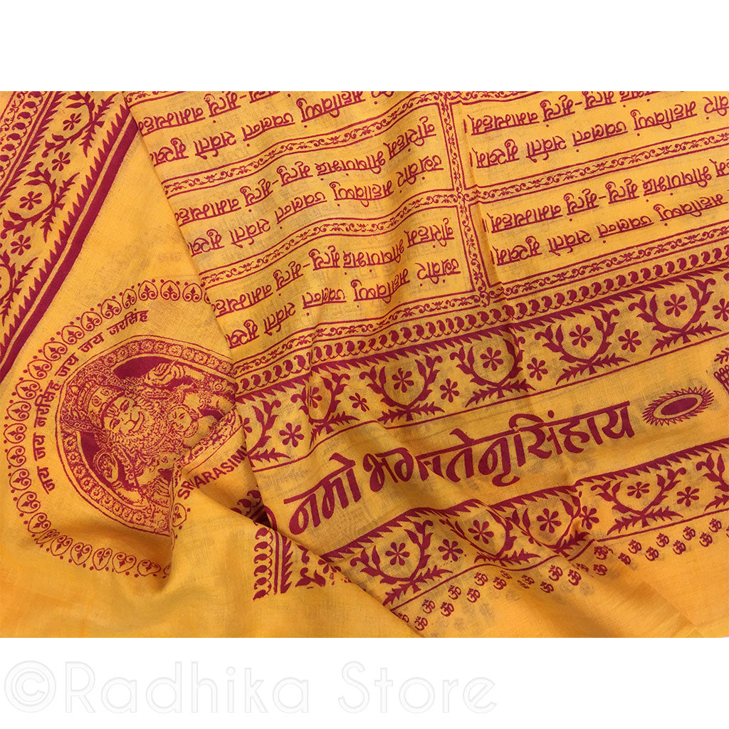 Narasimhadeva Mantra Chadar -Vedic Orange With Red - Prahlad Narasimha- Lotus Feet