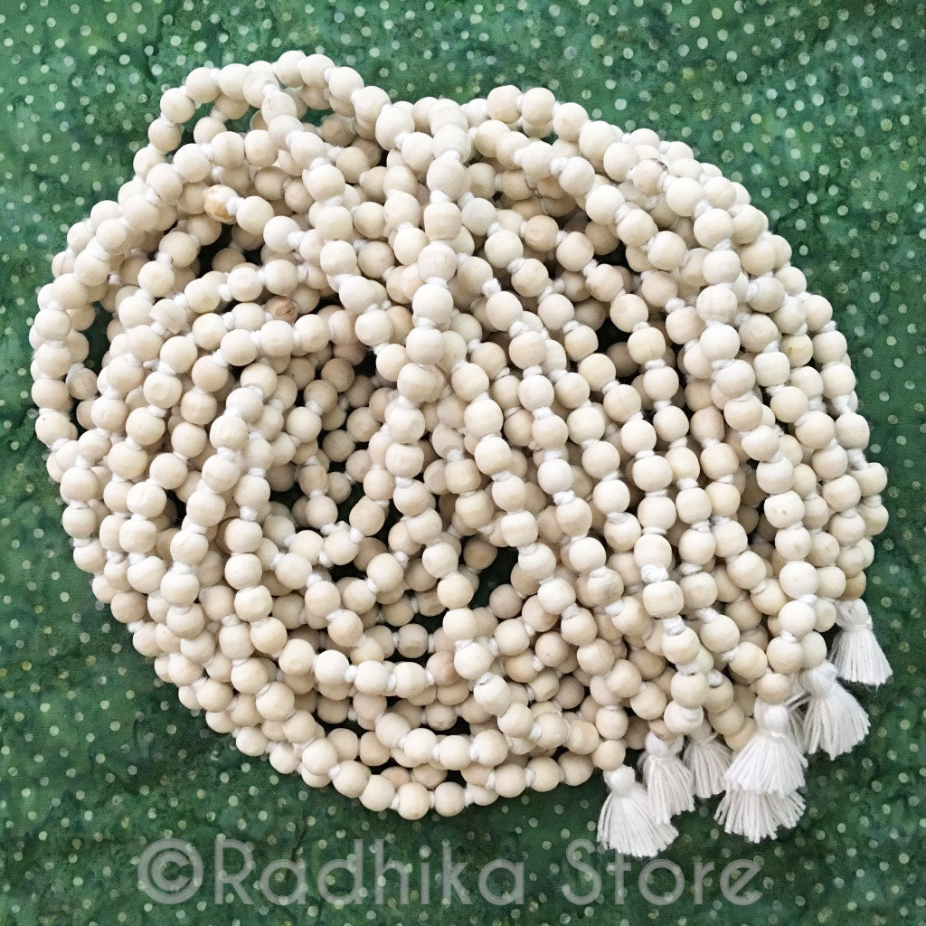 Neem (Wood)- Japa Beads- White Tassel - Medium and Small