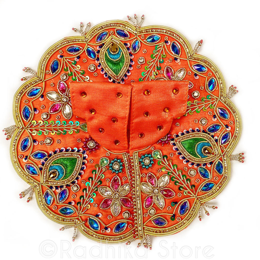 Awesome Orange With Green Peacock Feather- Laddu Gopal Outfit  4" Inch Size