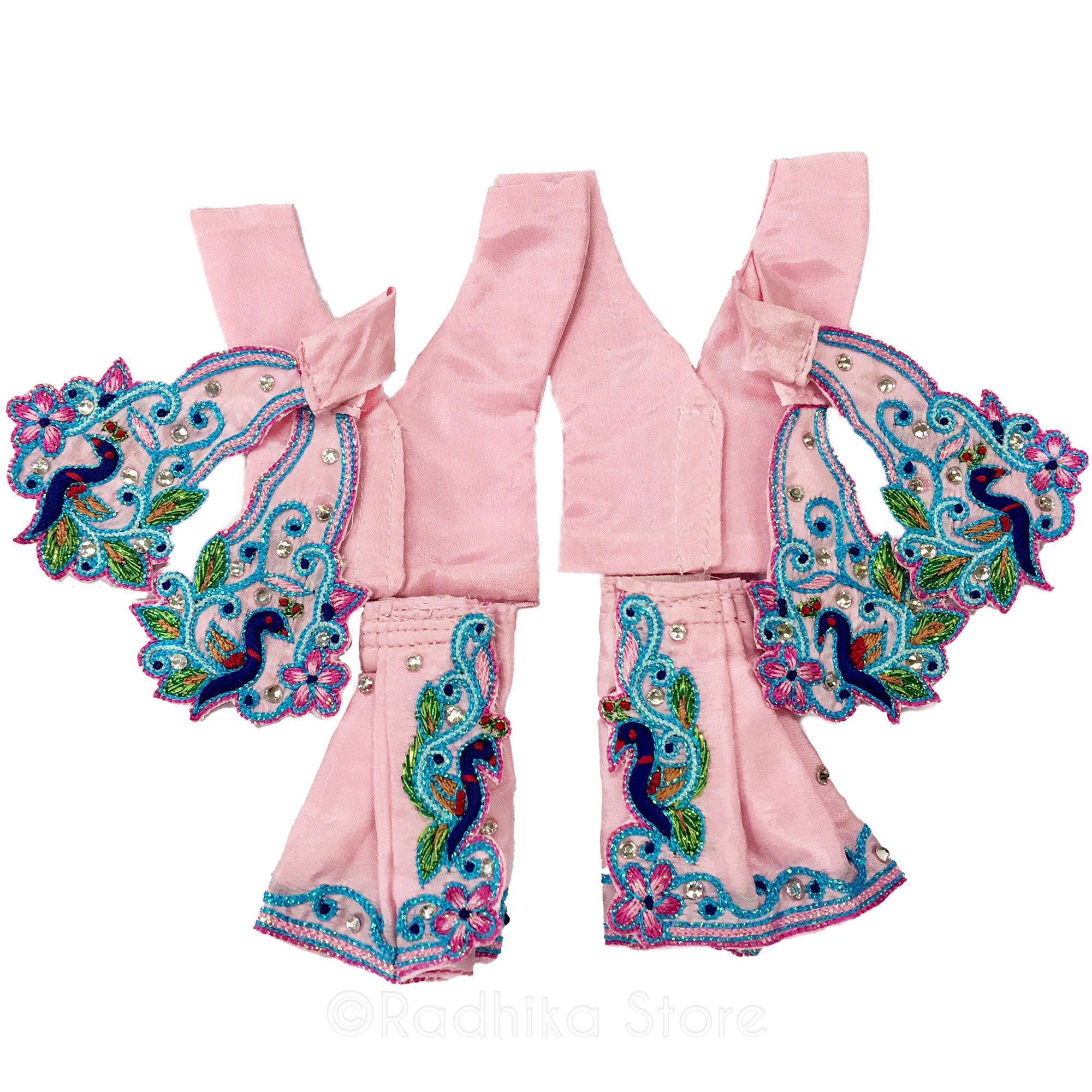 Pink Prema Peacock - Pink Silk Satin - Gaura Nitai Deity Outfit