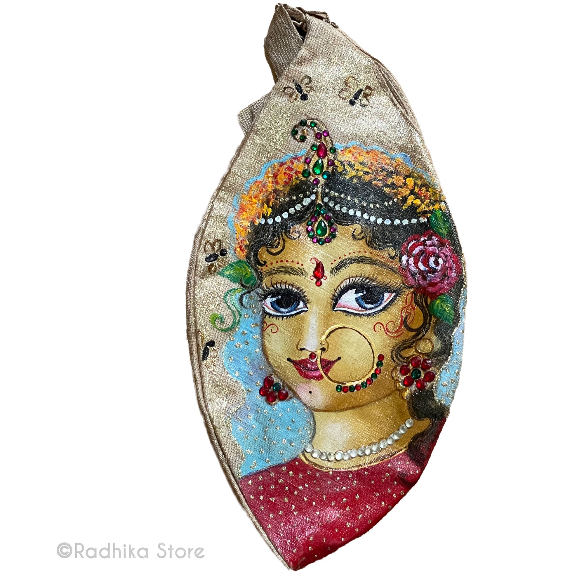 Sri Radha - Hand Painted and Jeweled - Bead Bag