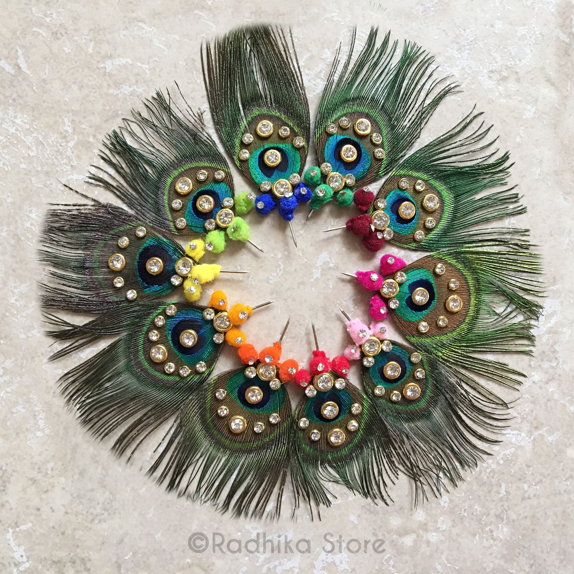 Small Crystal Peacock Feathers - Choose Color
