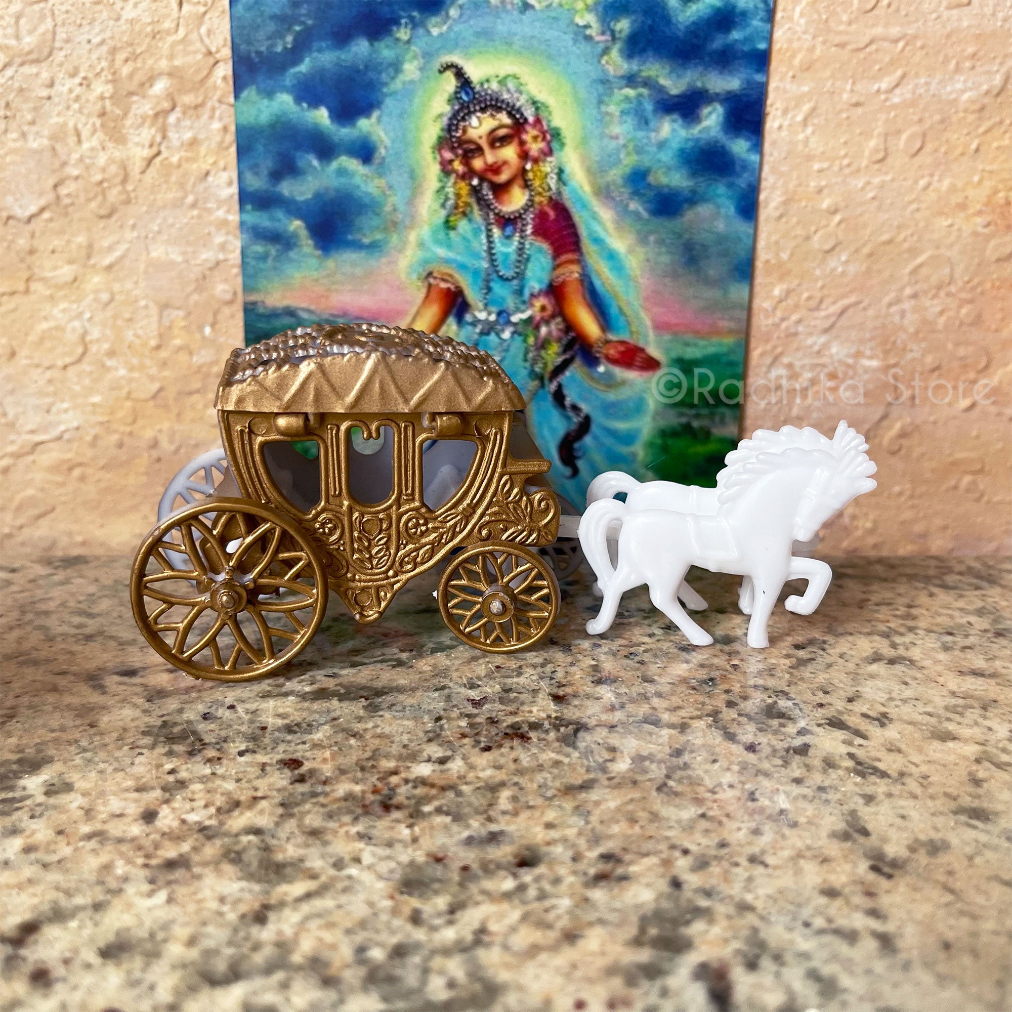 Miniature  Chariot With Horses - Altar Decoration or For Children's Pastime Play