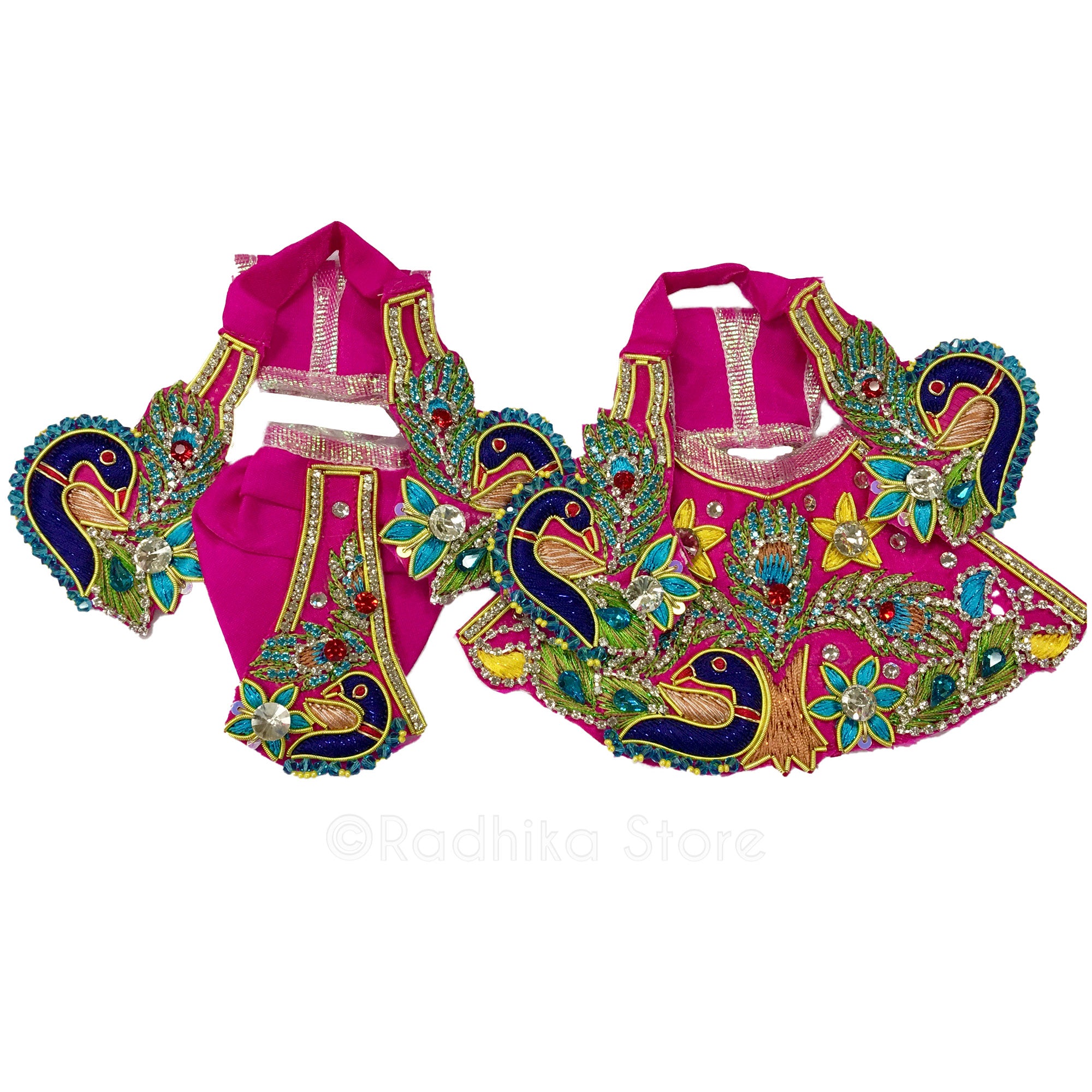 Vamsi Vat Peacocks - Neon PInk Satin - Radha Krishna Deity Outfit