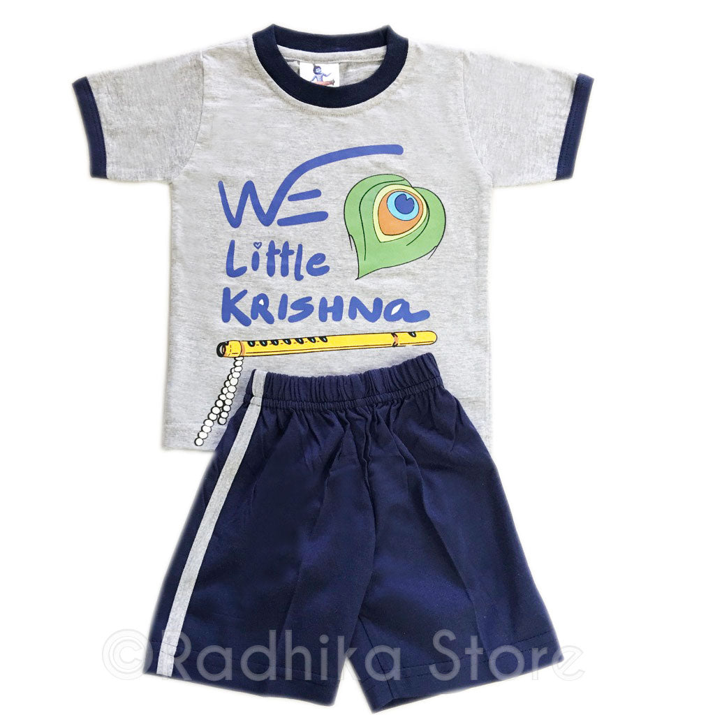 We Little Krishna Set of T-Shirt and Shorts - Gray and Dark Blue- Size 06 to 24 Months