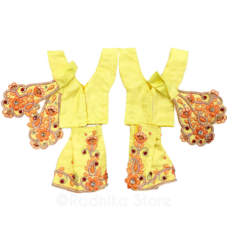 Blissful Kirtan Dancing - Yellow and Peach - Gaura Nitai Deity Outfit
