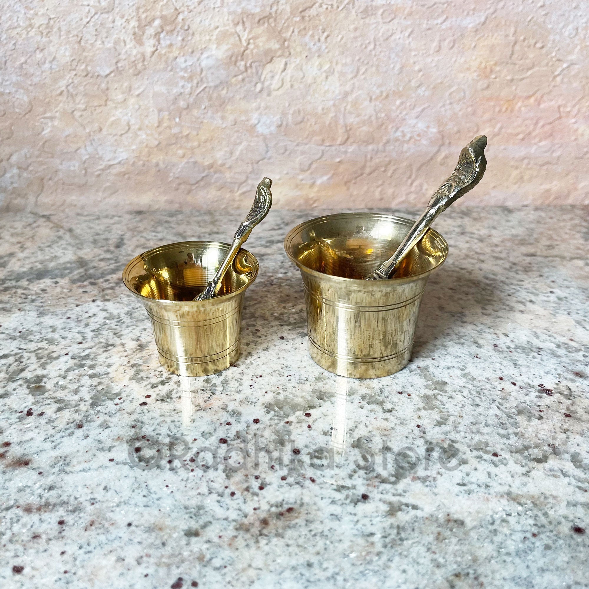 Brass - Achman Cup And Spoon - Pinstripe Design- Choose Size