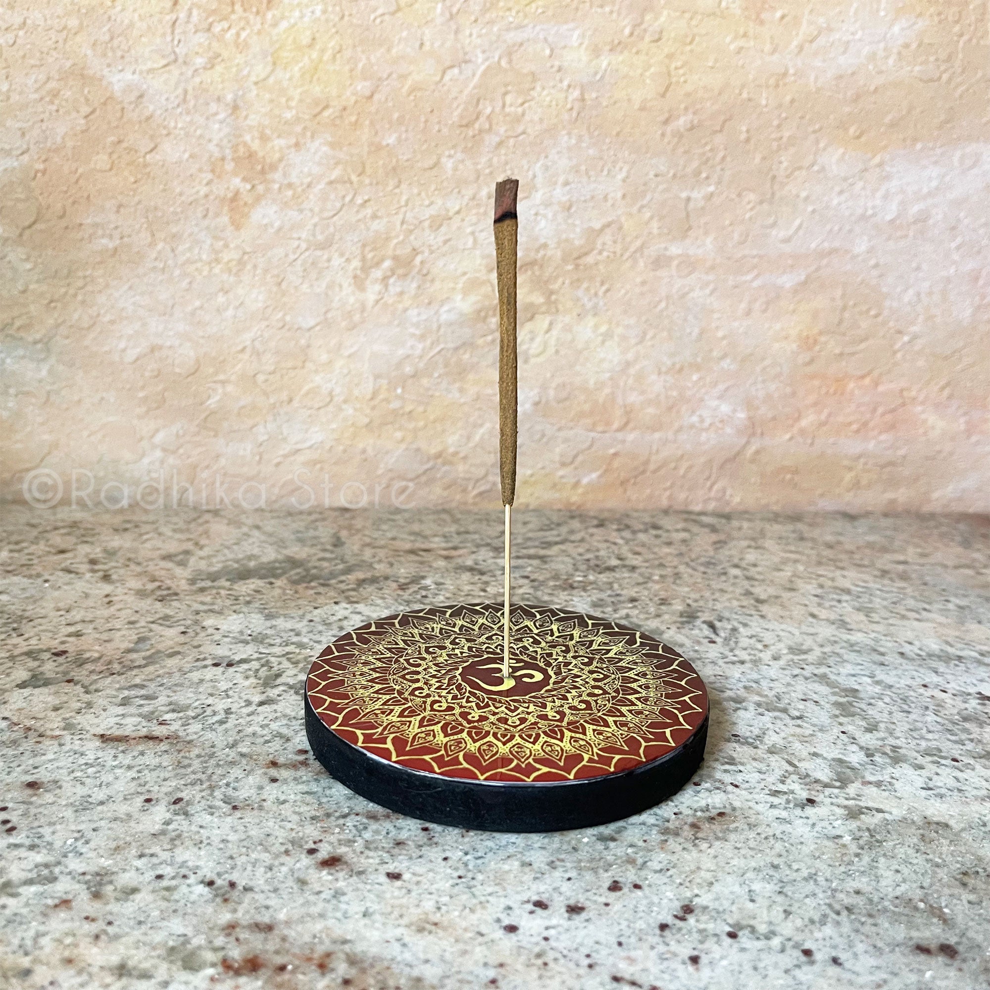 Wooden Round Om Mandala Design - Incense Holder