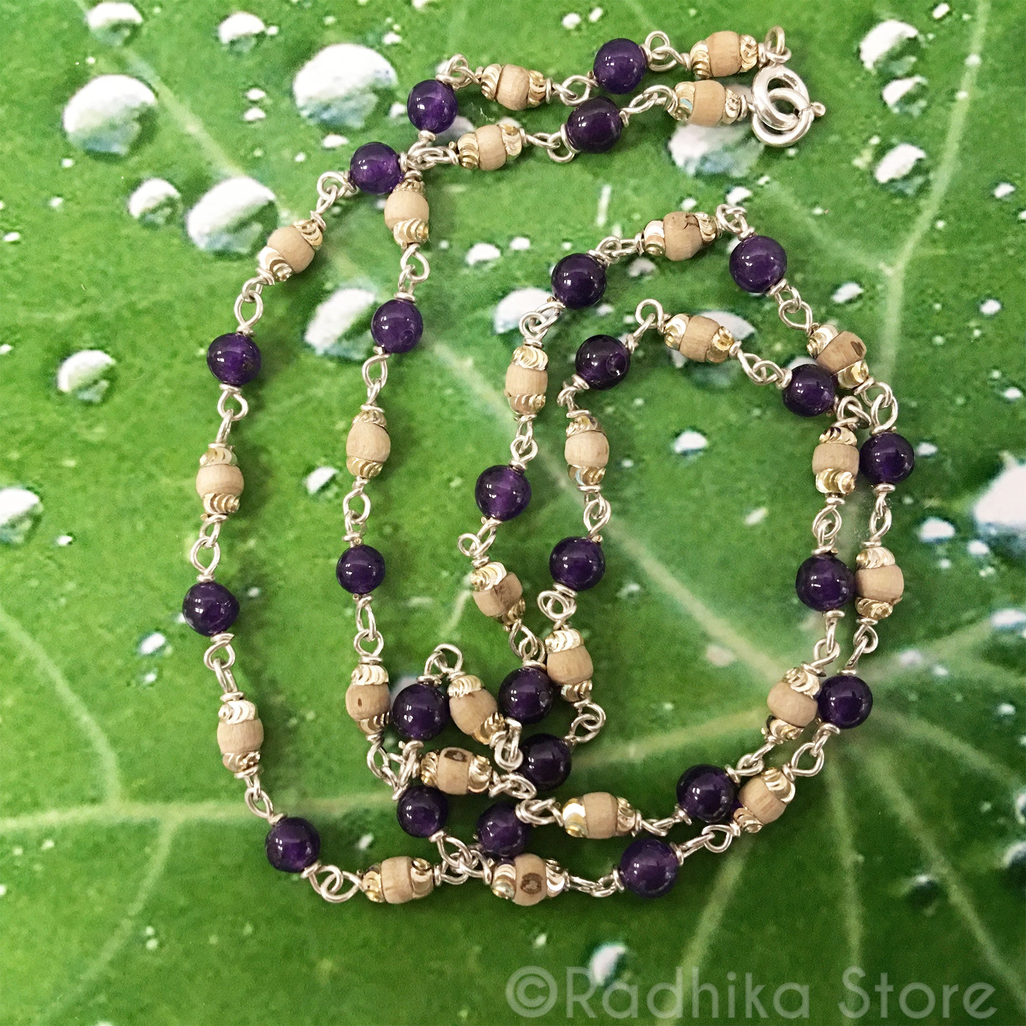 Tulsi With Amethyst and Silver Chain Necklace