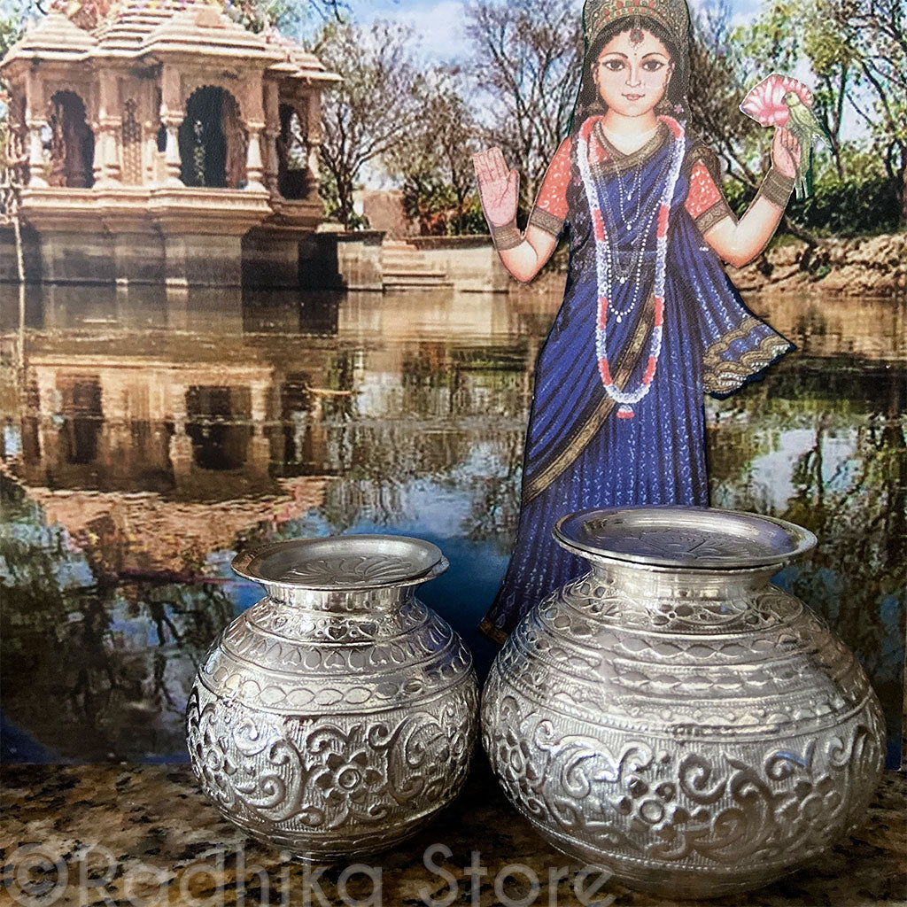 Fancy Miniature Silver Deity Pots-  Choose Large or Extra Large