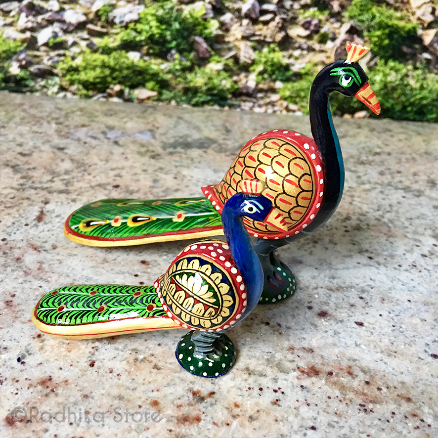 Sweet Govardhana Peacocks - Hand Painted Wood - Choose From Two Sizes