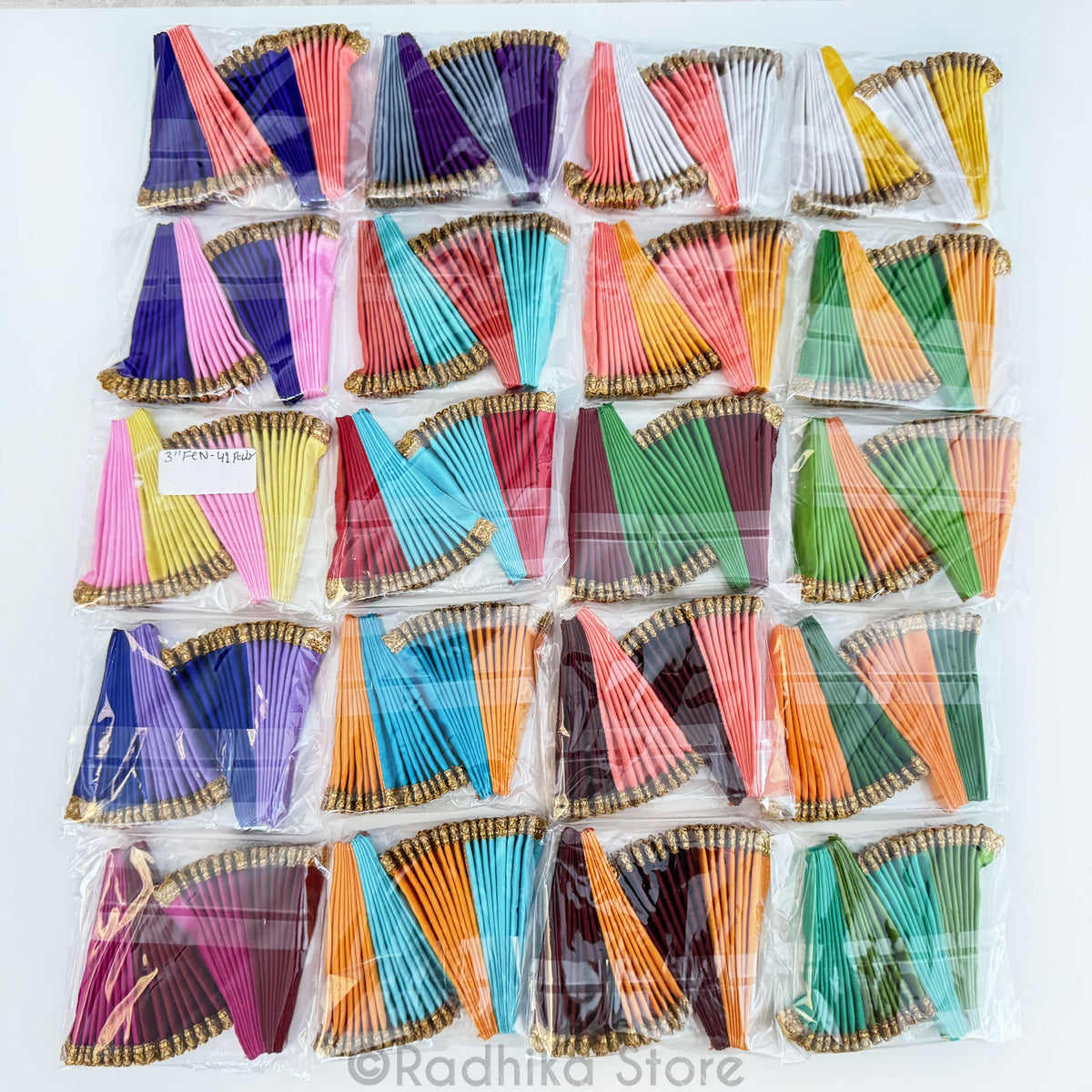 Turban Fans - 2 Colors Silk - With Gold Jari Trim-  3 1/4 Inch - Set of 2